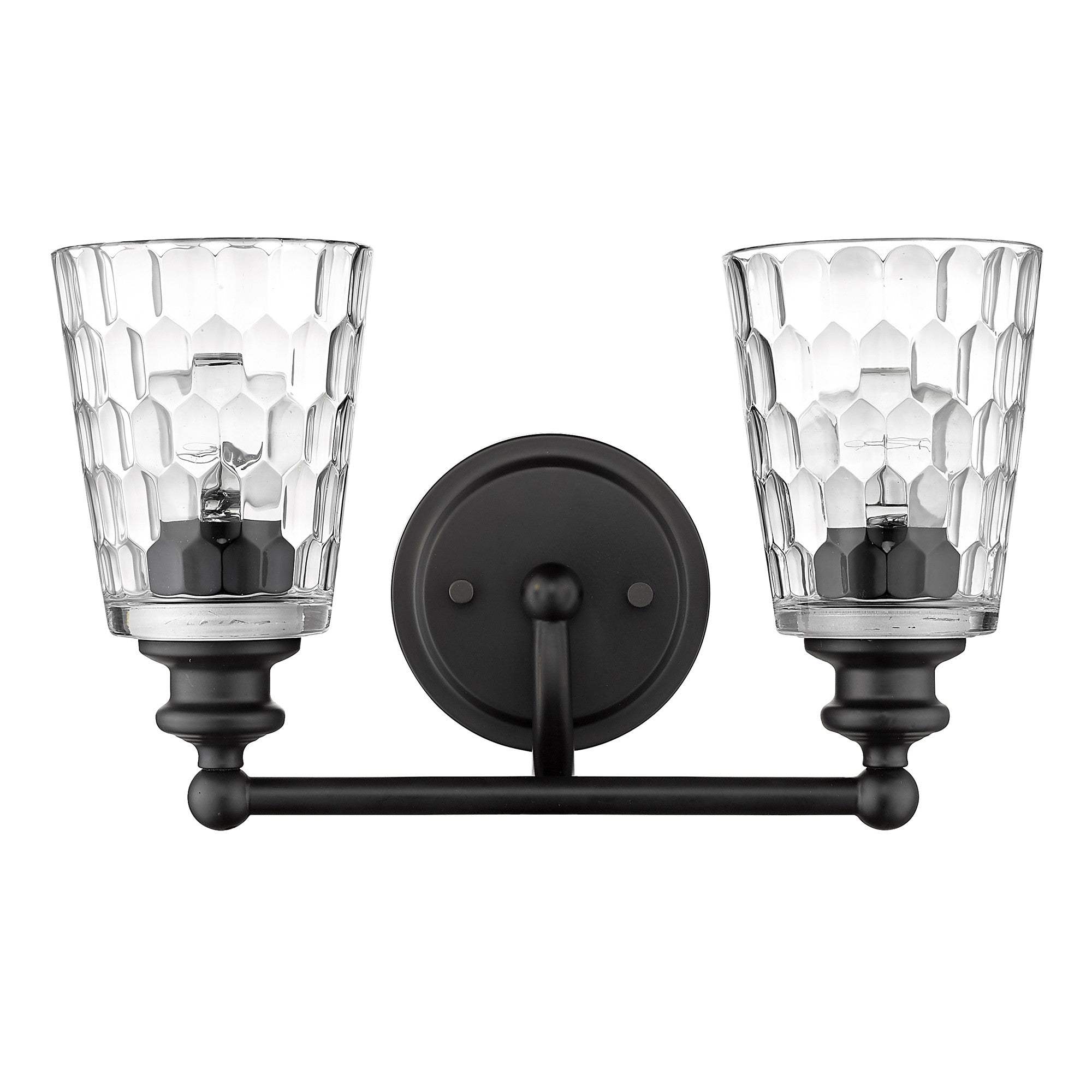 Black Metal and Pebbled Glass Two Light Wall Light - Image 3