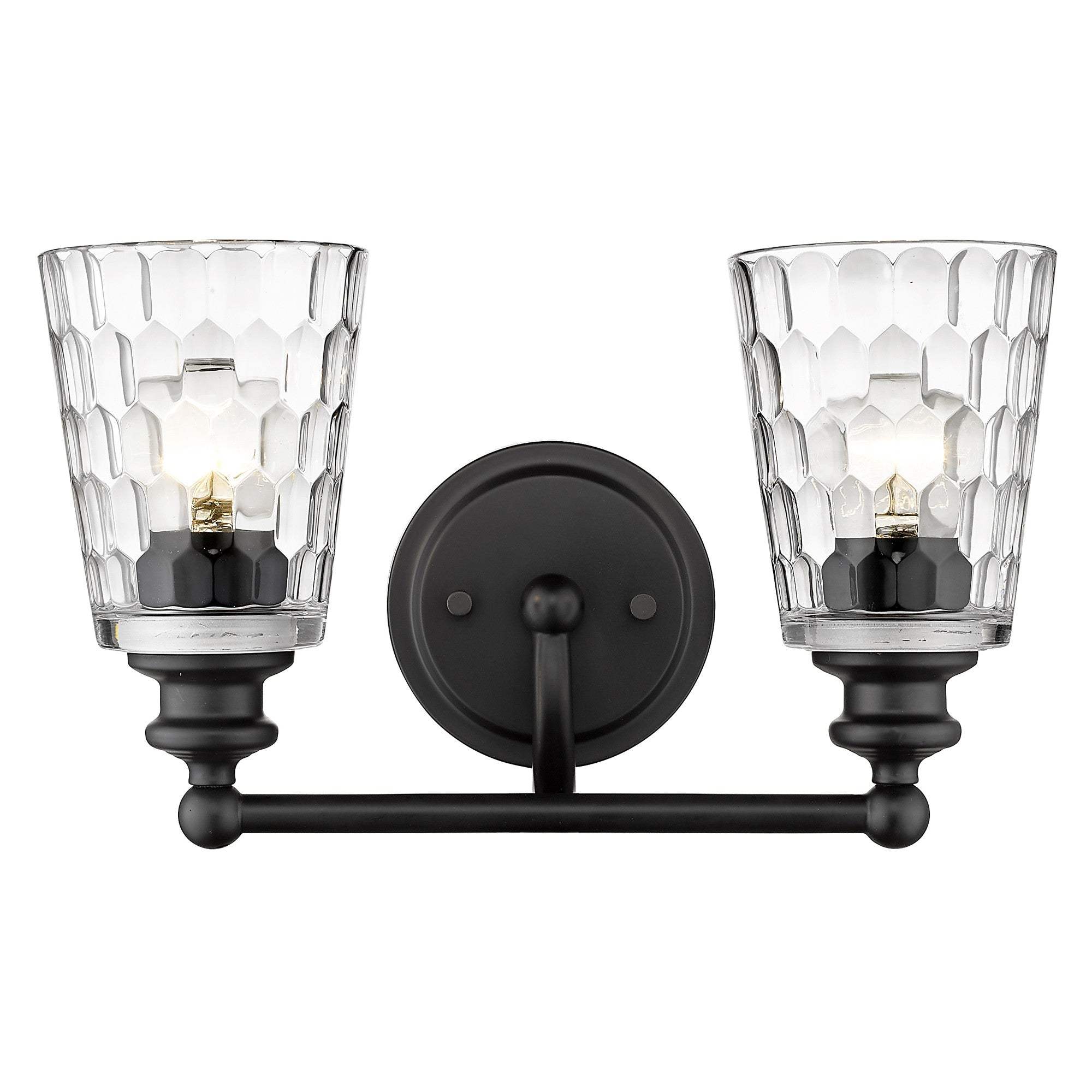Black Metal and Pebbled Glass Two Light Wall Light - Image 4