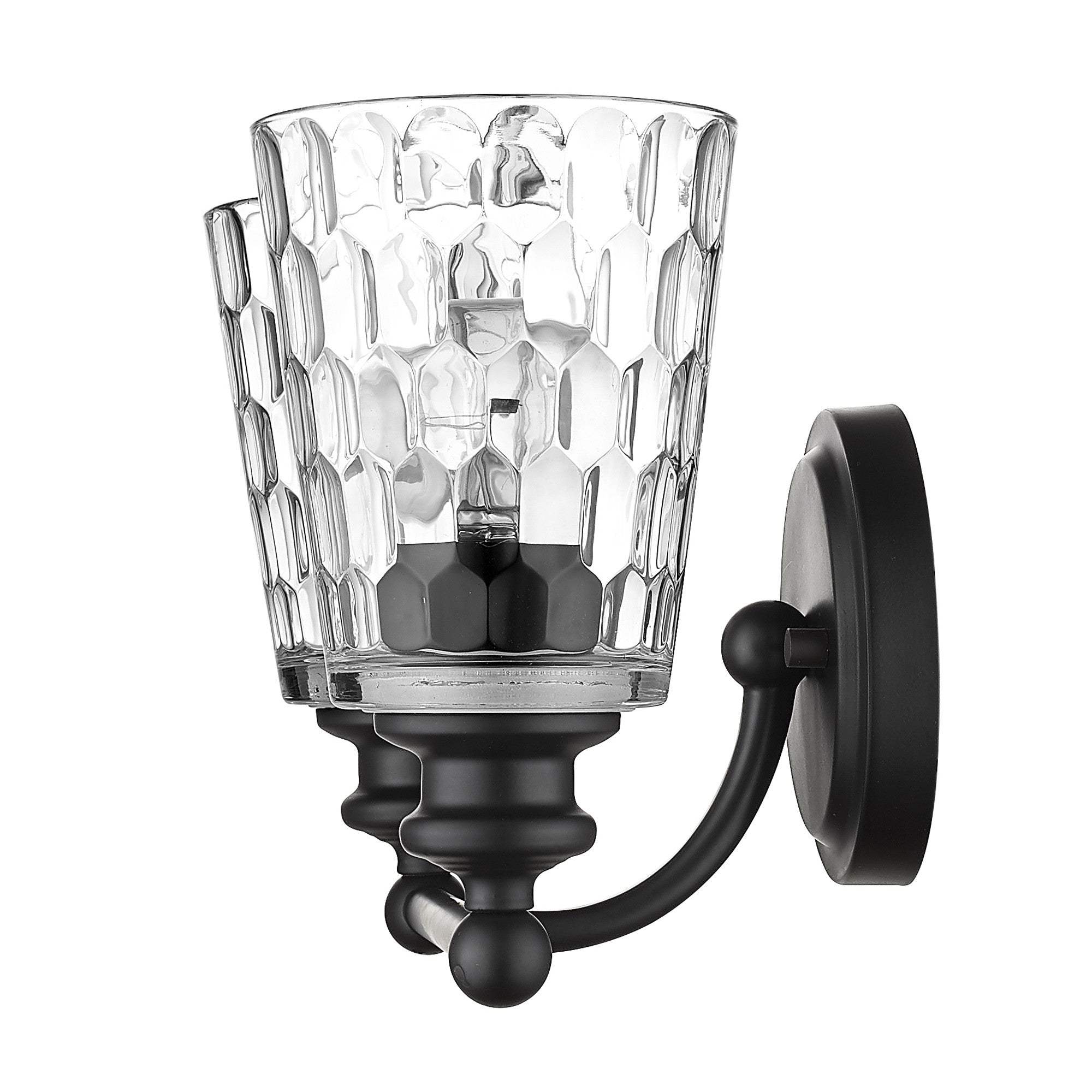 Black Metal and Pebbled Glass Two Light Wall Light - Image 5