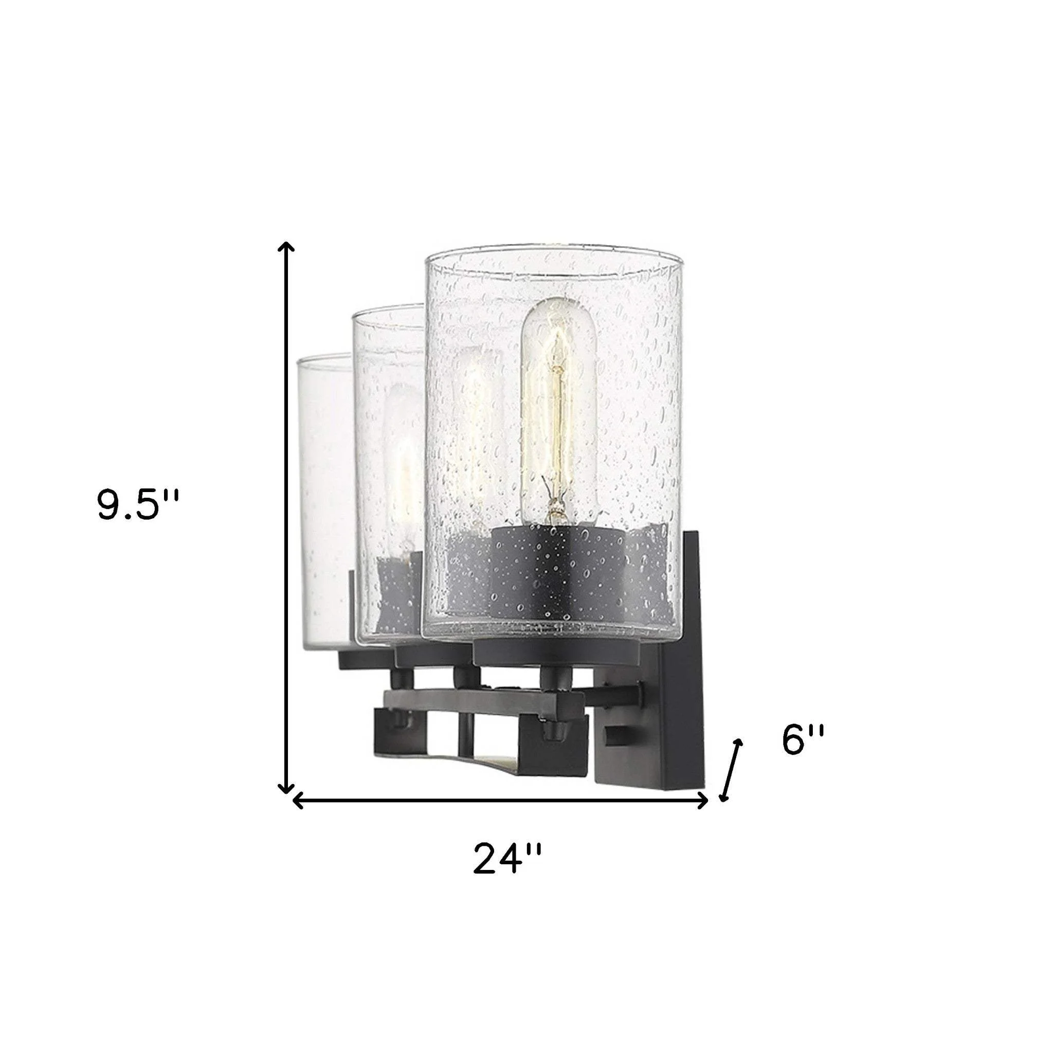 Black Metal and Textured Glass Three Light Wall Sconce - Image 5