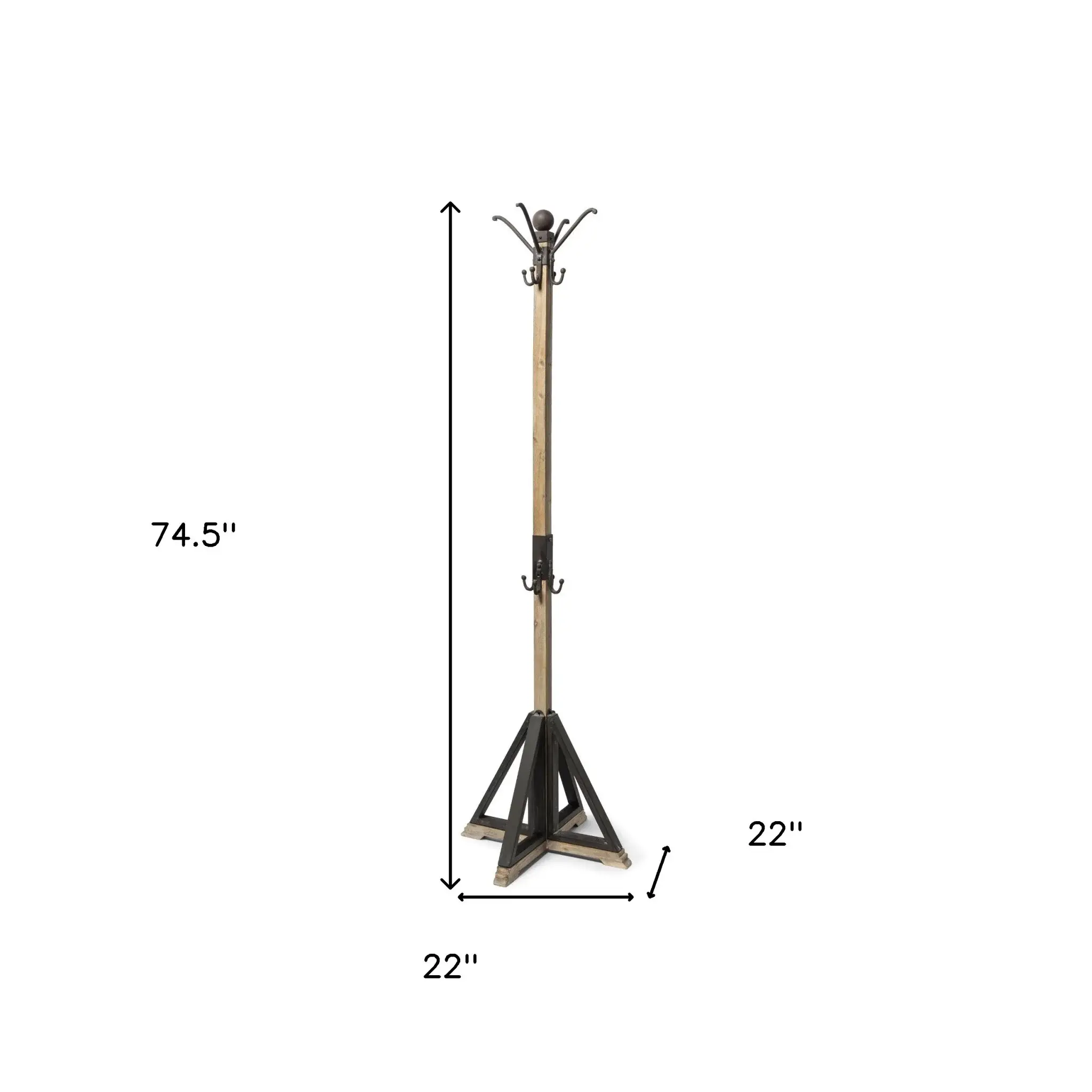 Black Metal And Wooden Coat Rack With Multiple Hooks - Image 6