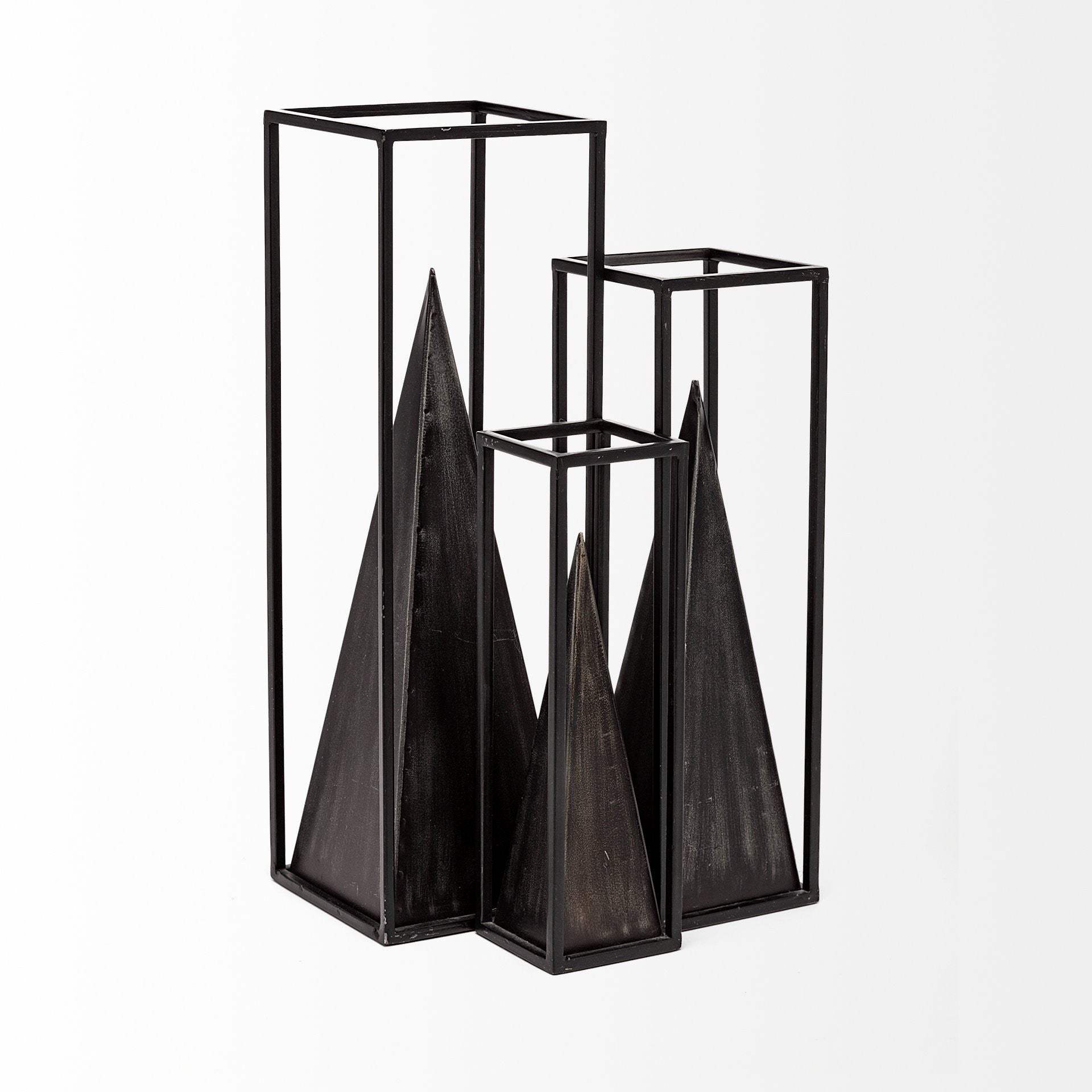 Black Metal Framed Pyramid Sculpture - Image 3