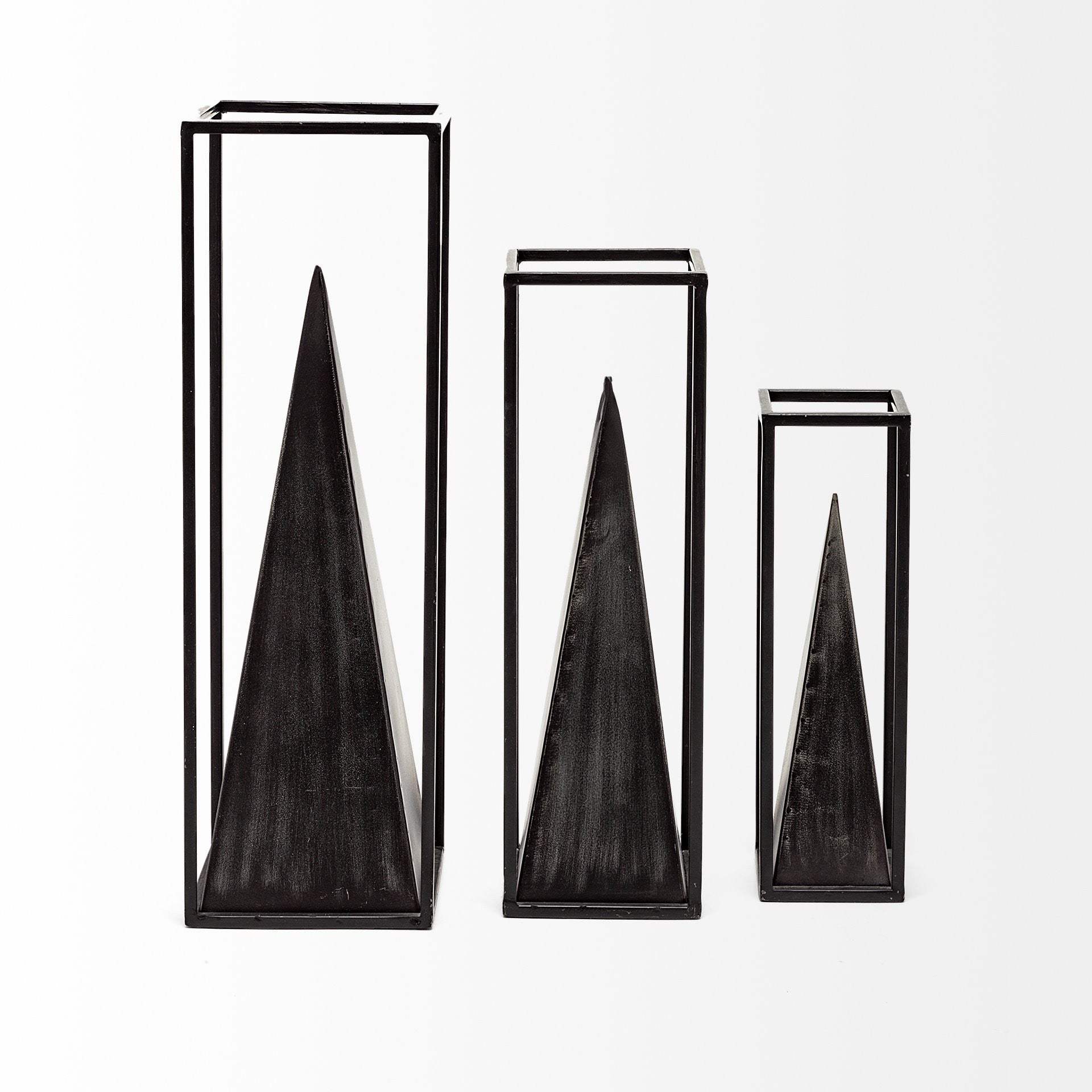 Black Metal Framed Pyramid Sculpture - Image 4