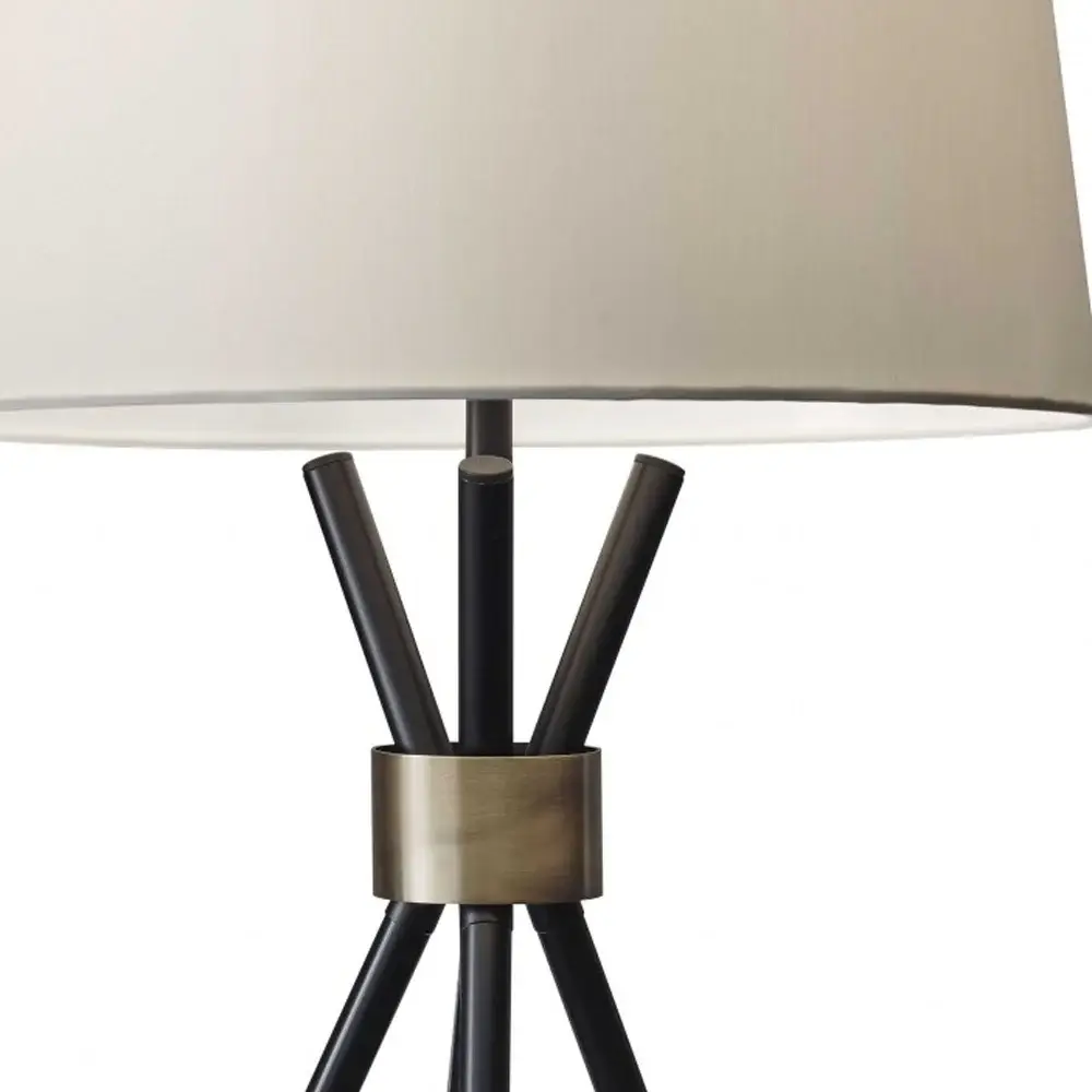 Black Metal Tripod Leg With Antique Brass Accent Table Lamp - Image 6
