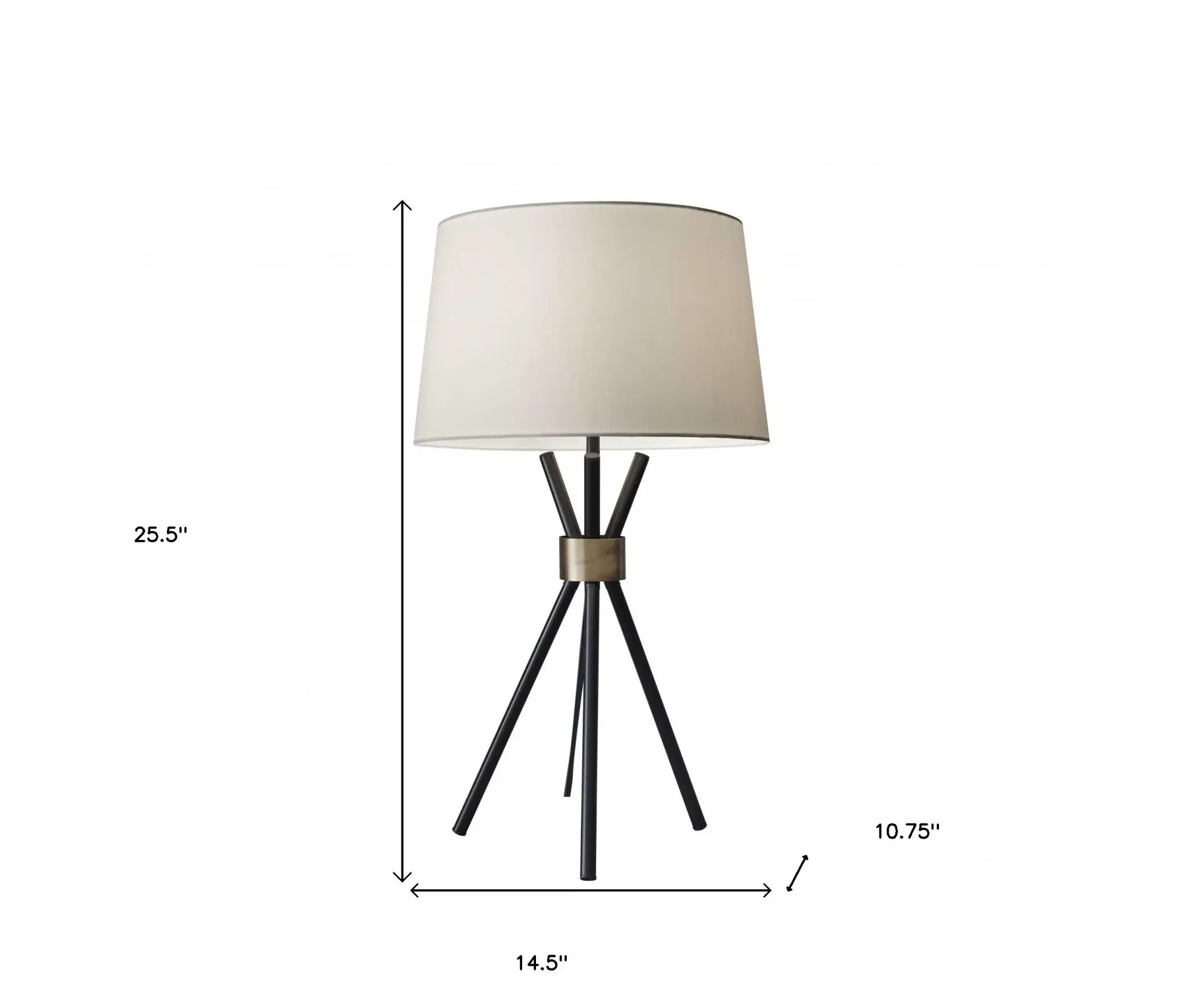 Black Metal Tripod Leg With Antique Brass Accent Table Lamp - Image 8