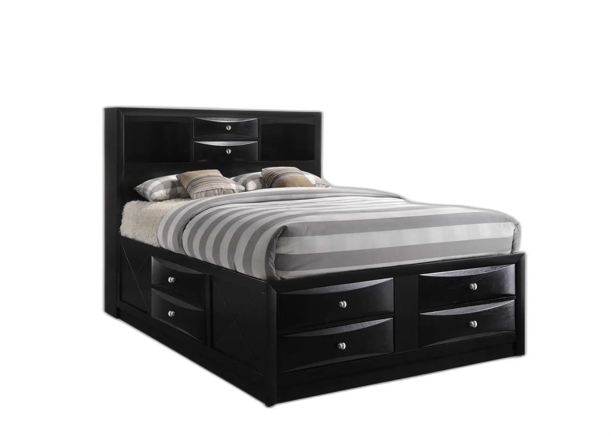 Black Multi-Drawer Queen Bed With Bookcase Headboard - Image 2