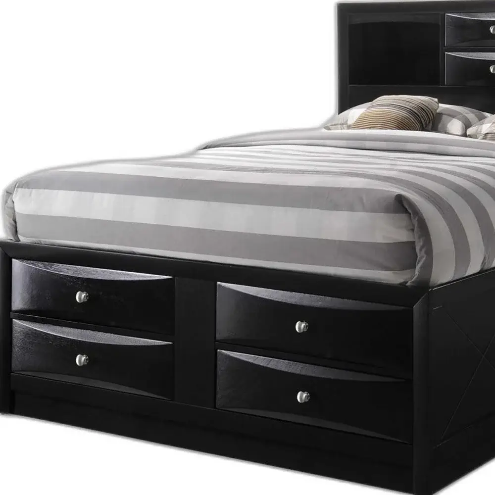 Black Multi-Drawer Queen Bed With Bookcase Headboard - Image 3