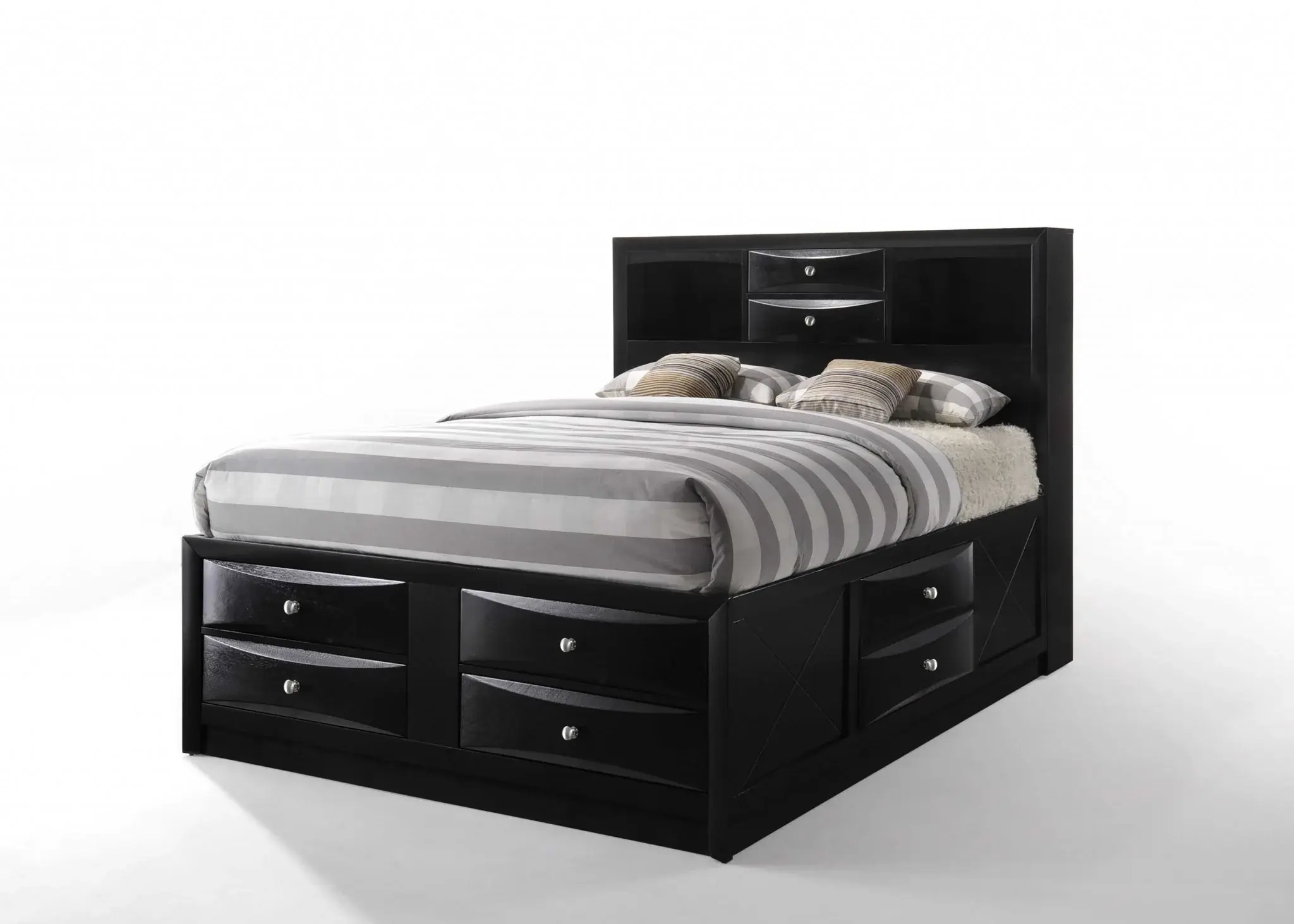 Black Multi-Drawer Queen Bed With Bookcase Headboard - Image 6