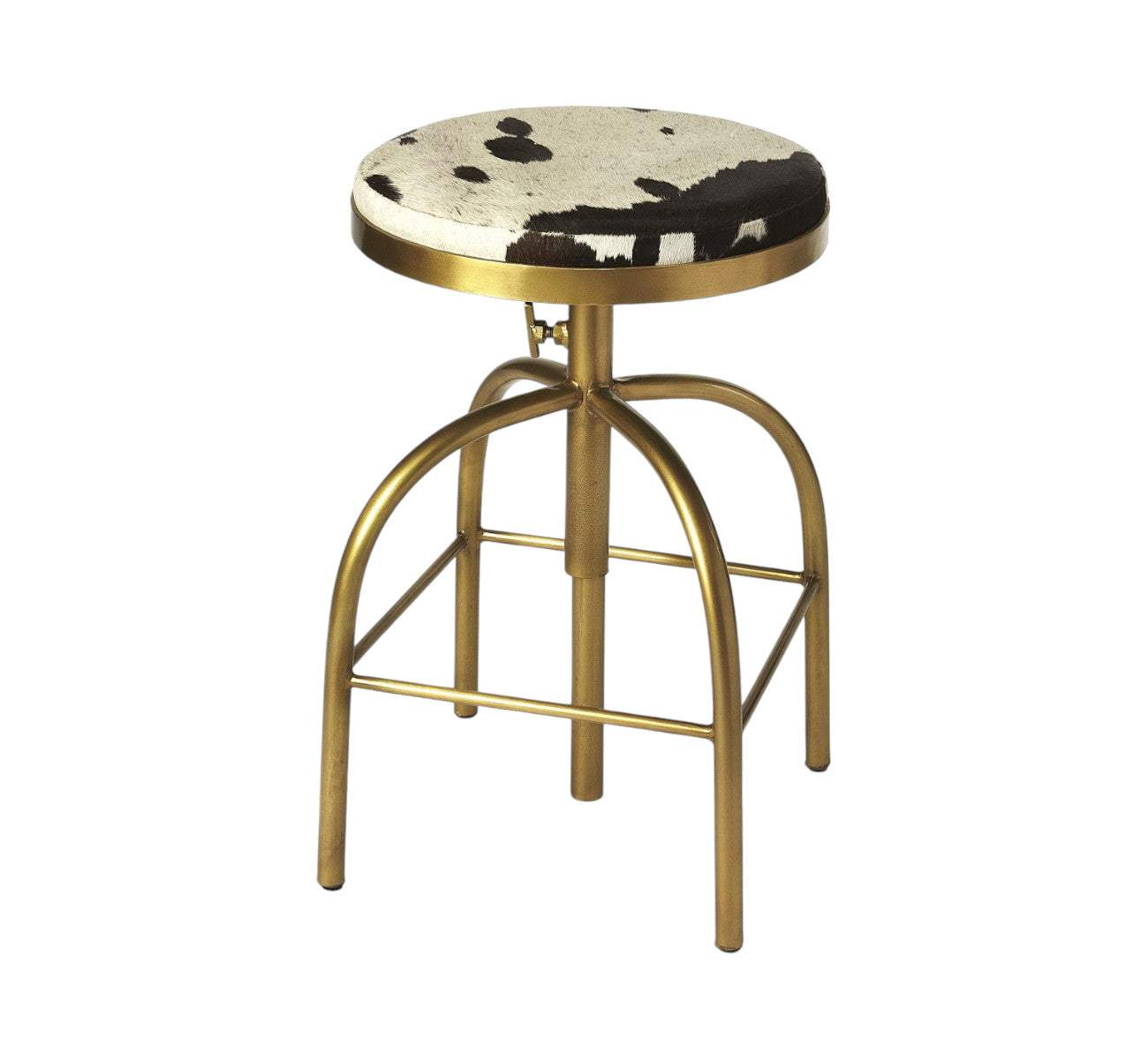 Black Off White And Gold Hair on Hide And Iron Adjustable Height Swivel Bar Chair - Image 3