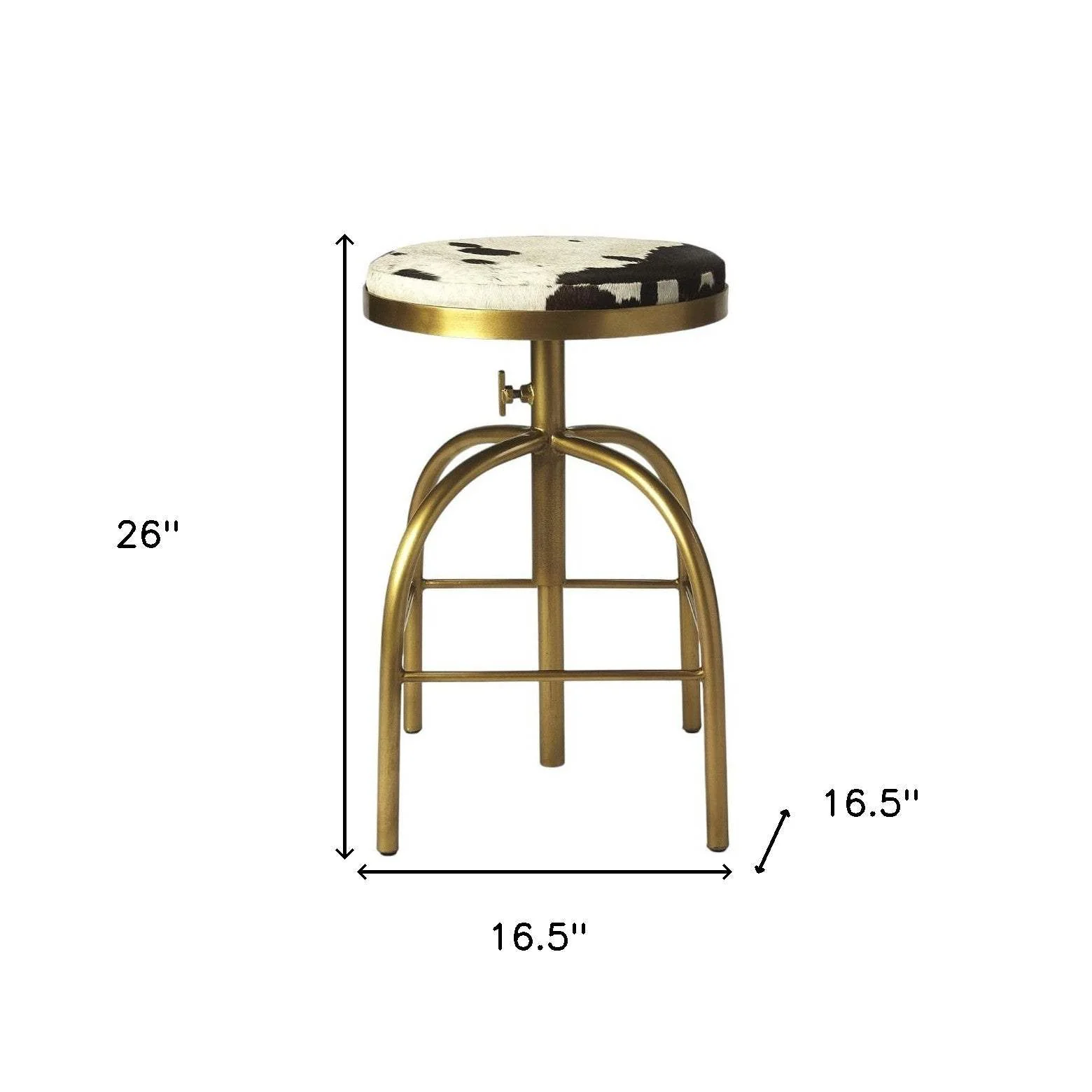 Black Off White And Gold Hair on Hide And Iron Adjustable Height Swivel Bar Chair - Image 9