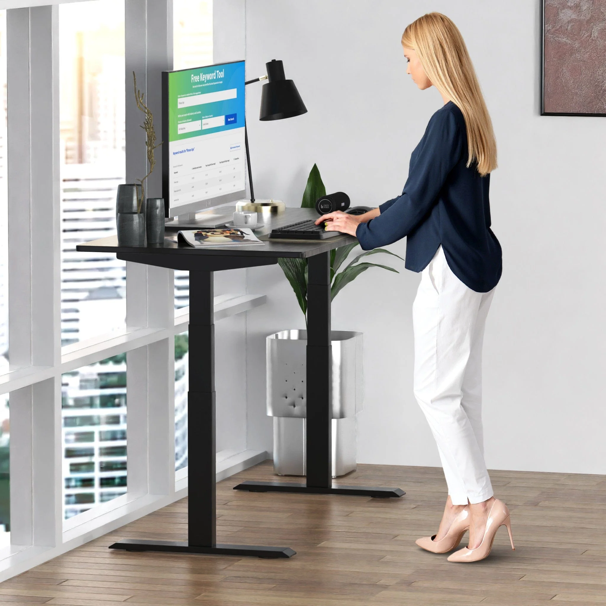 Black on Black 52" Bamboo Dual Motor Electric Office Adjustable Computer Desk - Image 4
