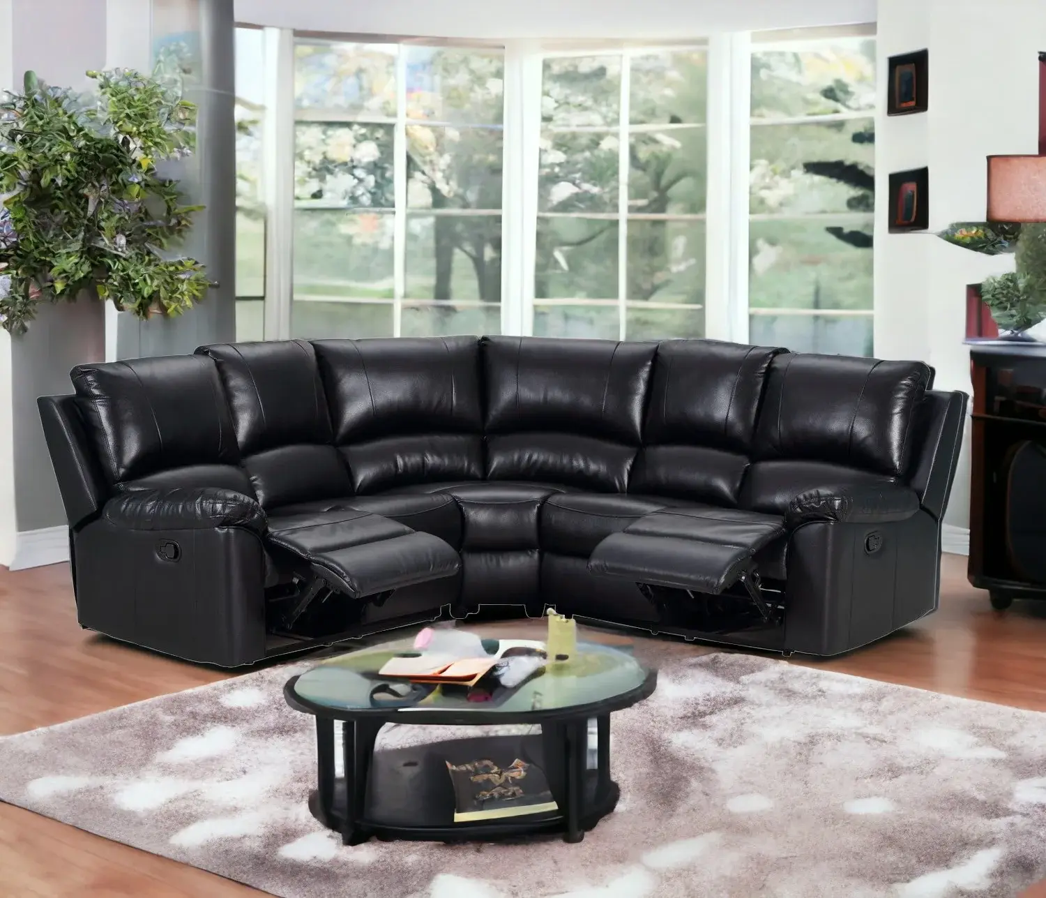 Black Polyester Blend Power Reclining U Shaped Three Piece Corner Sectional - Image 2