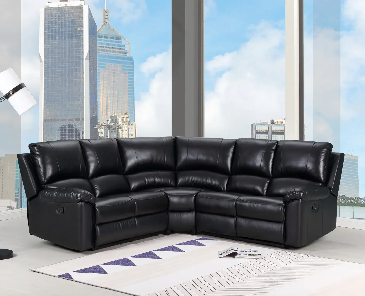 Black Polyester Blend Power Reclining U Shaped Three Piece Corner Sectional - Image 5
