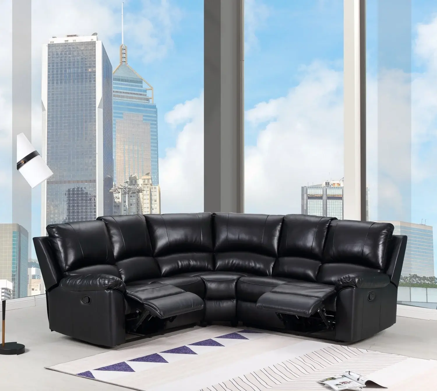 Black Polyester Blend Power Reclining U Shaped Three Piece Corner Sectional - Image 6