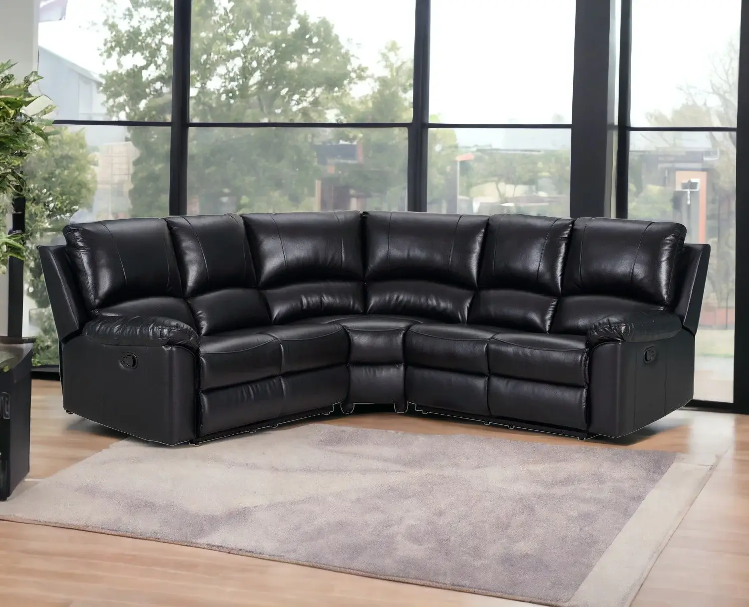 Black Polyester Blend Reclining U Shaped Three Piece Corner Sectional - Image 2