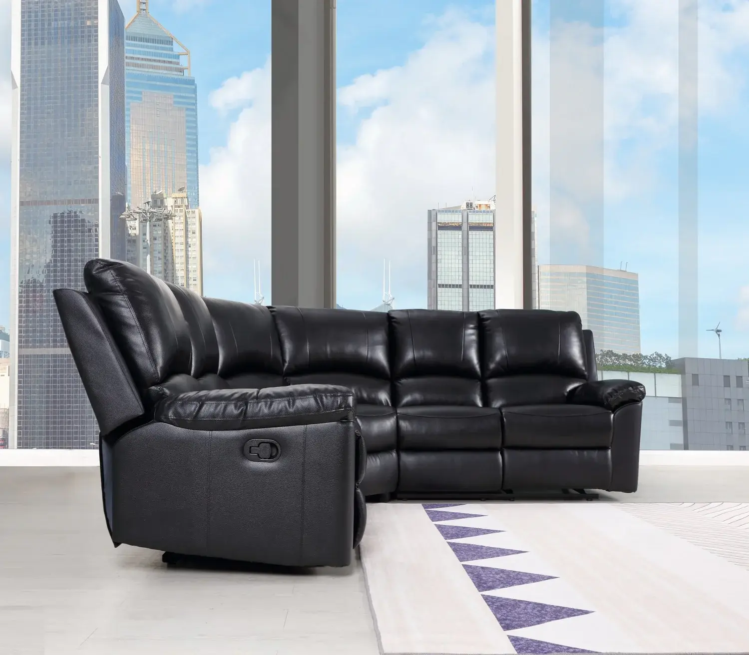 Black Polyester Blend Reclining U Shaped Three Piece Corner Sectional - Image 6