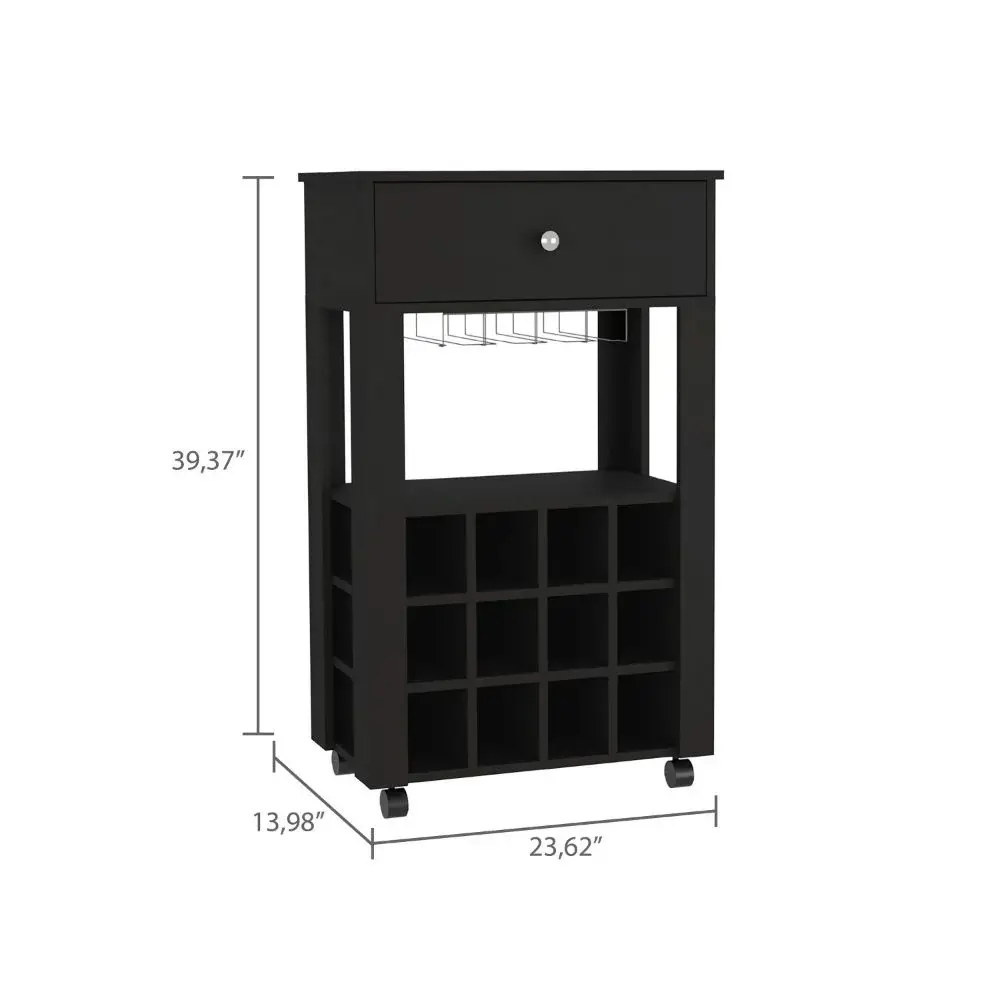 Black Rolling Bar Cart With Wine Storage - Image 5