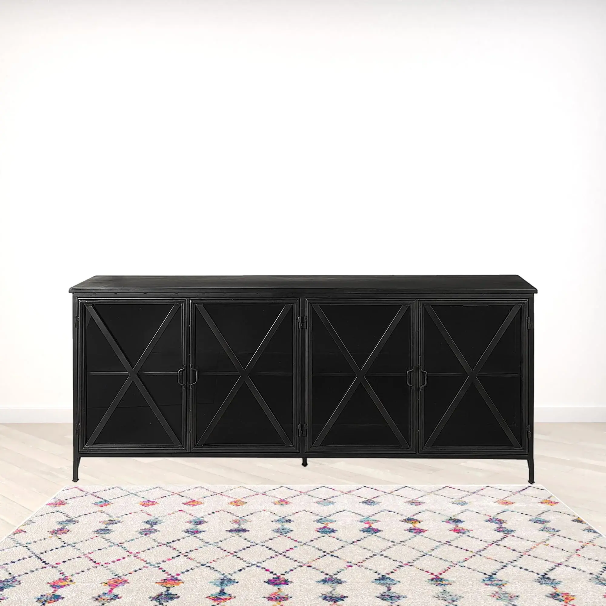 Black Solid Metallic Bronze Finish Sideboard With 4 Glass Cabinet Doors - Image 2