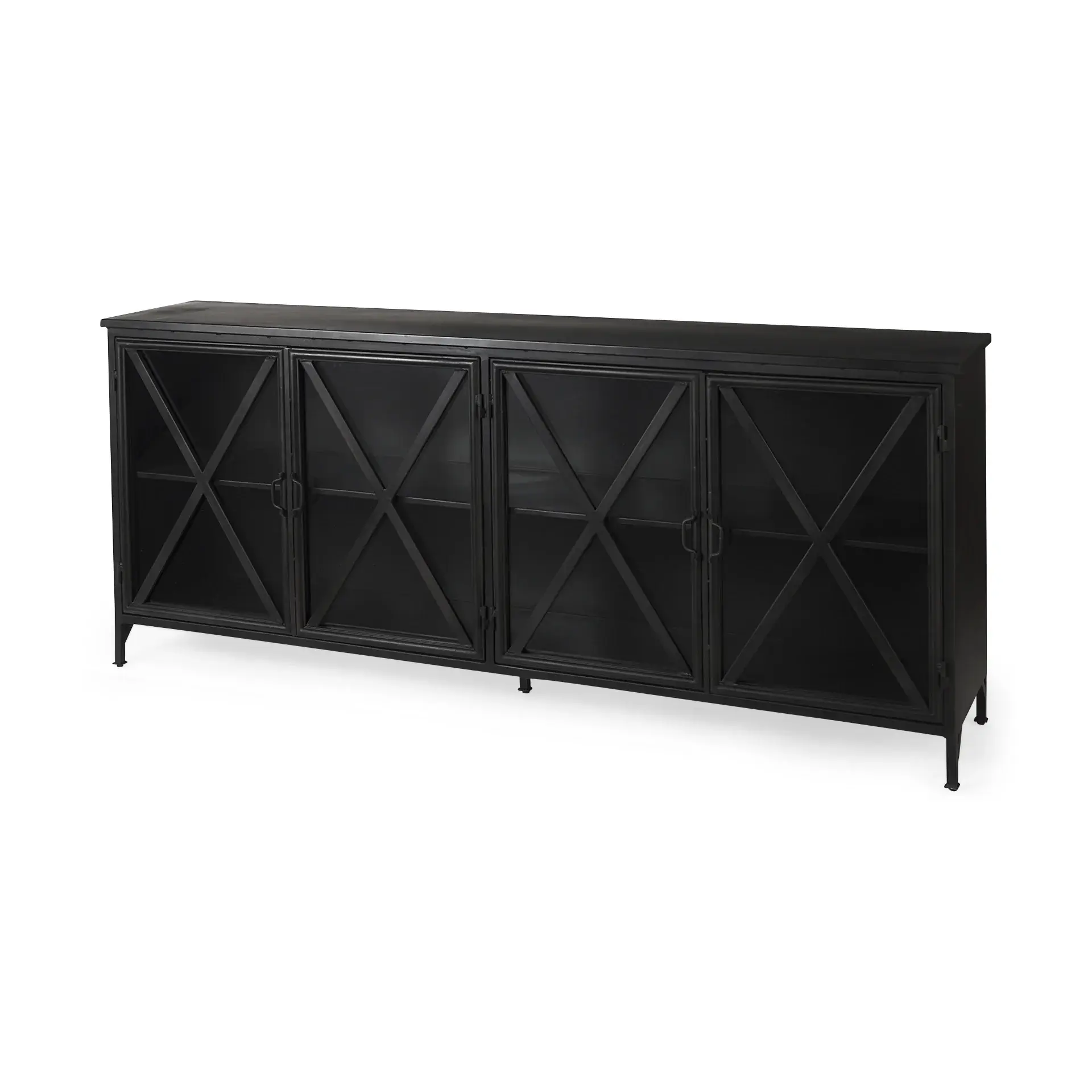 Black Solid Metallic Bronze Finish Sideboard With 4 Glass Cabinet Doors - Image 3