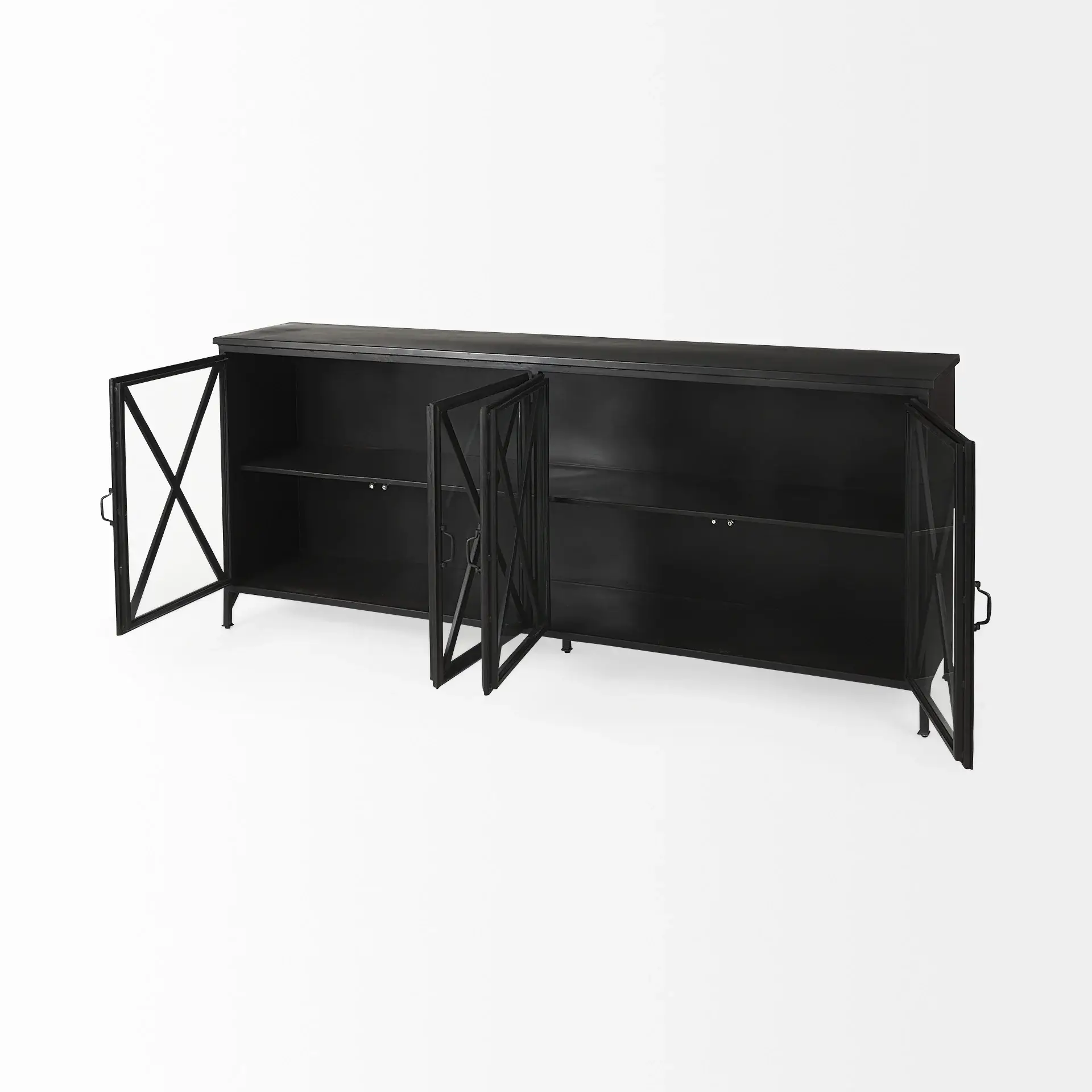 Black Solid Metallic Bronze Finish Sideboard With 4 Glass Cabinet Doors - Image 4