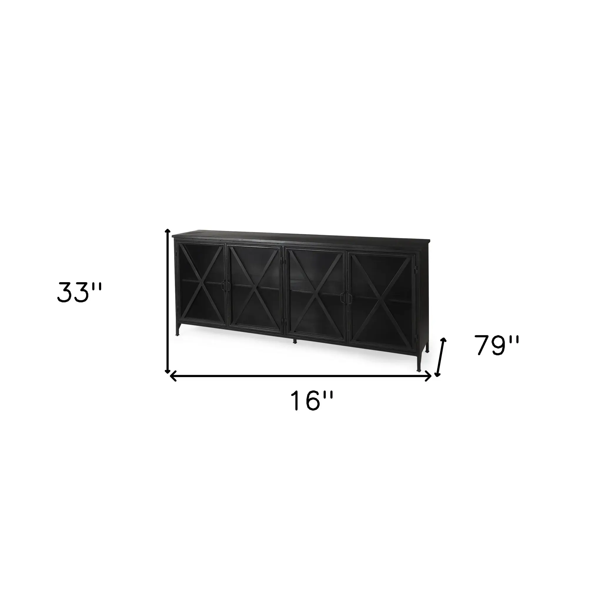 Black Solid Metallic Bronze Finish Sideboard With 4 Glass Cabinet Doors - Image 6