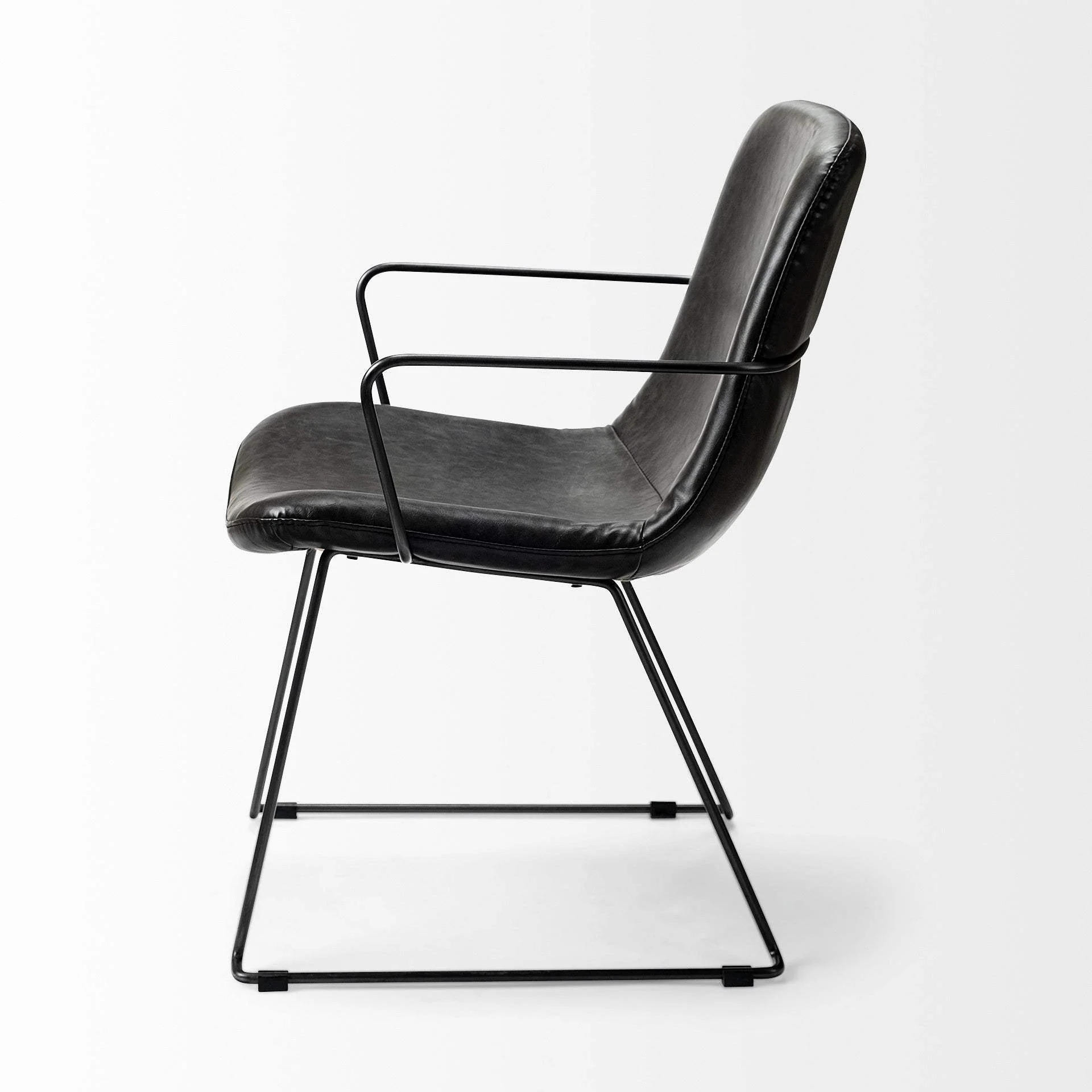 Black Upholstered Faux Leather Dining Arm Chair - Image 3