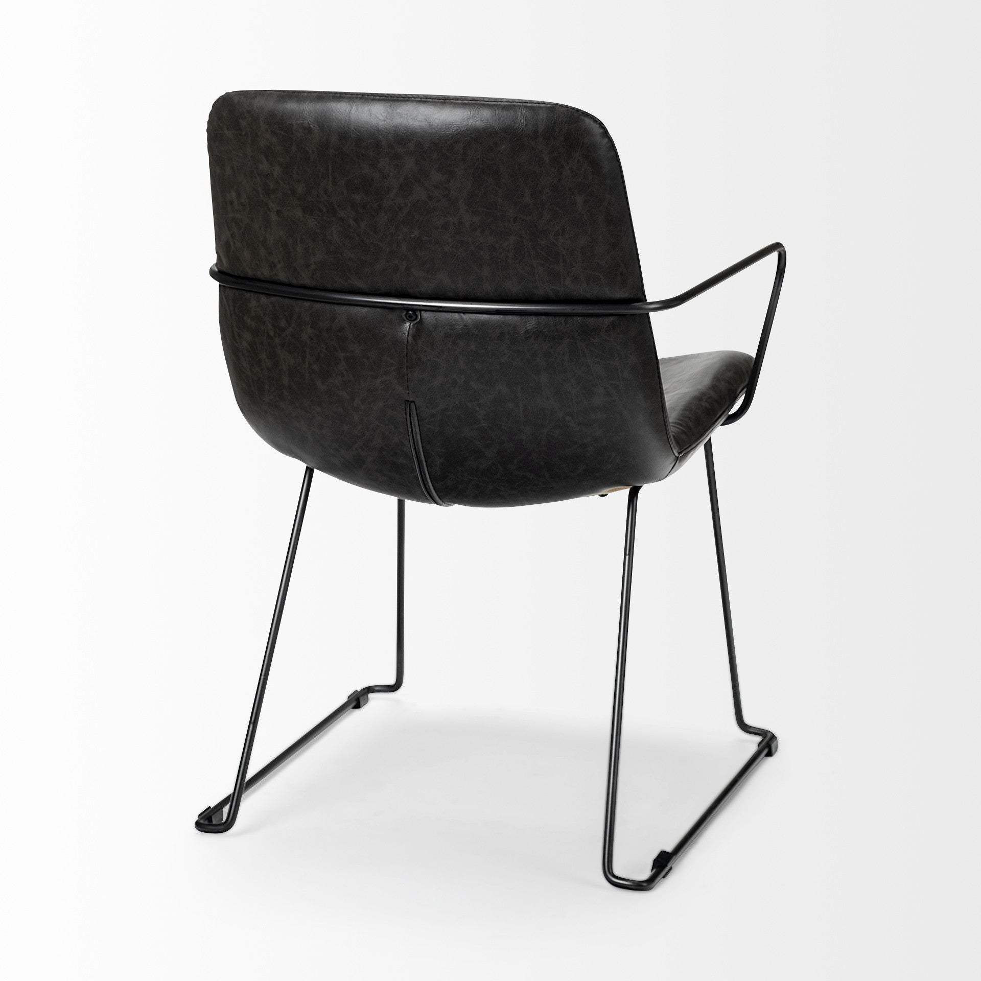Black Upholstered Faux Leather Dining Arm Chair - Image 5