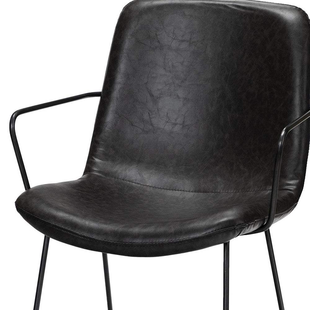 Black Upholstered Faux Leather Dining Arm Chair - Image 7