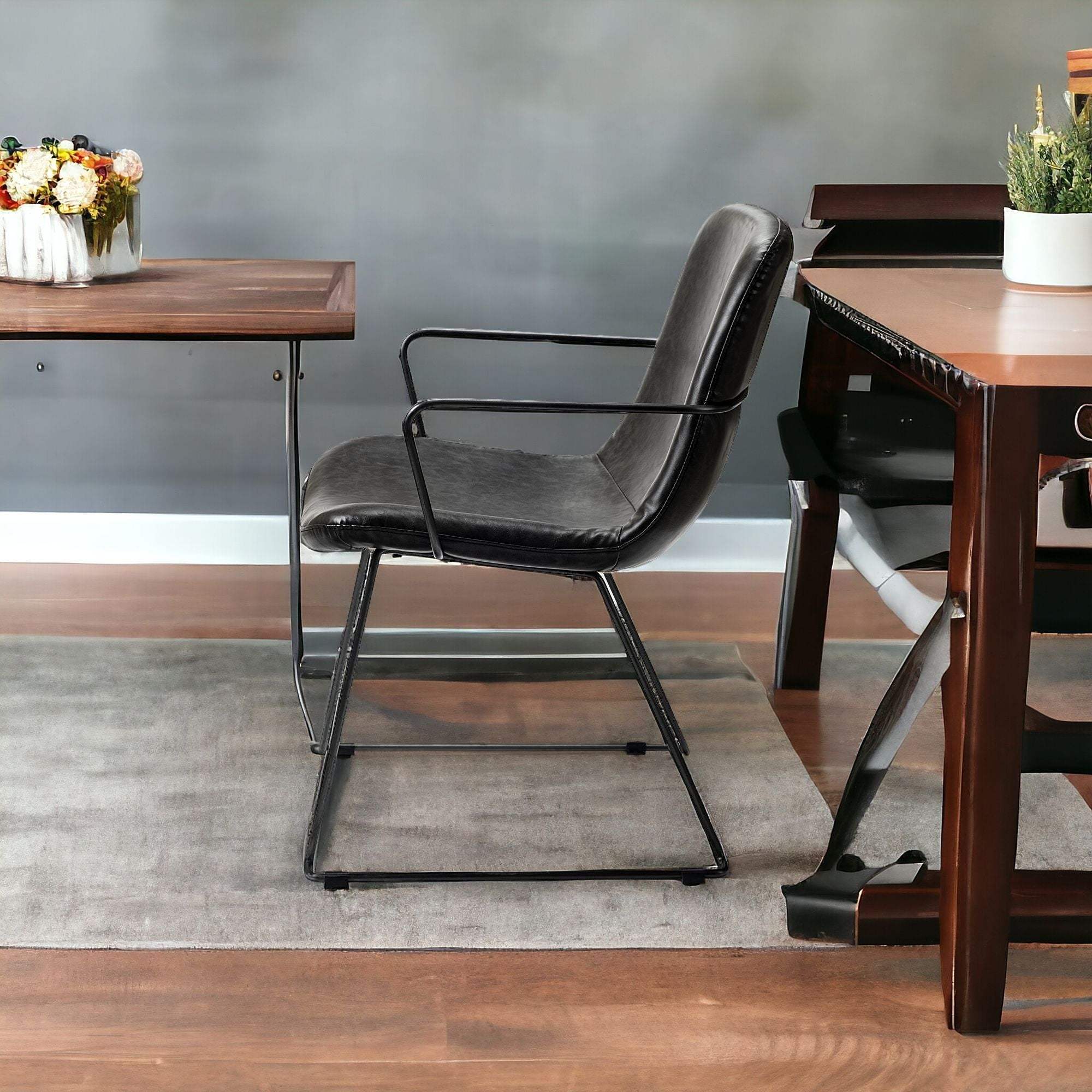 Black Upholstered Faux Leather Dining Arm Chair - Image 9