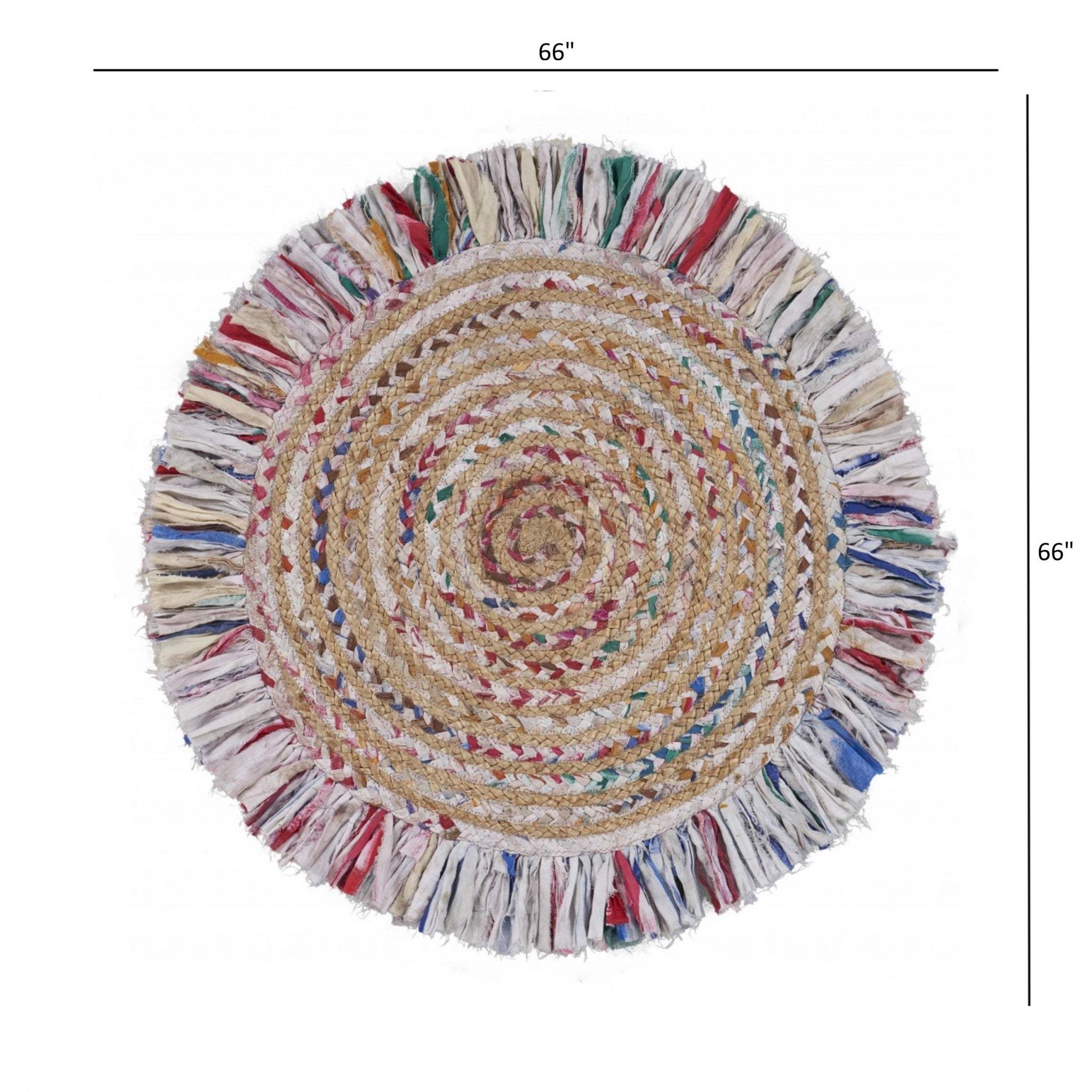 Bleached Multicolored Chindi And Natural Jute Fringed Round Rug - Image 6