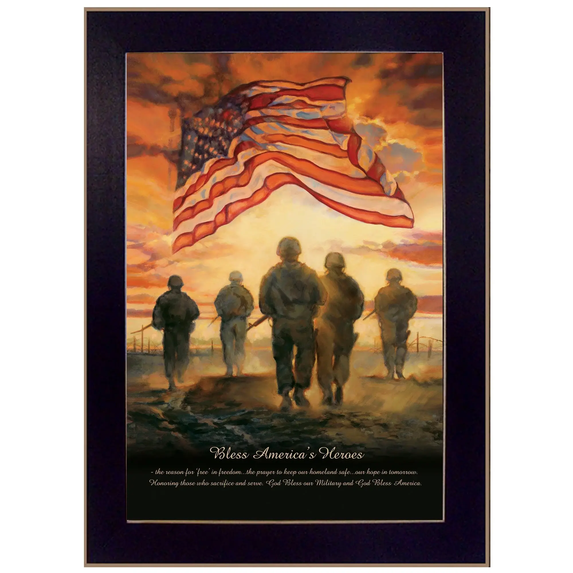 Bless Americas Heroes Black Framed Print Wall Art - Image 2