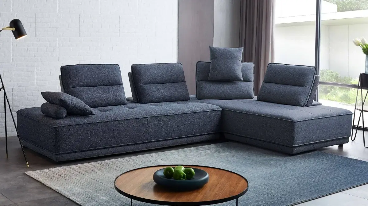 Blue 100% Polyester Stationary L Shaped Two Piece Sofa And Chaise - Image 7