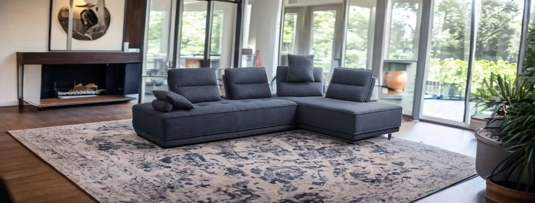 Blue 100% Polyester Stationary L Shaped Two Piece Sofa And Chaise - Image 8