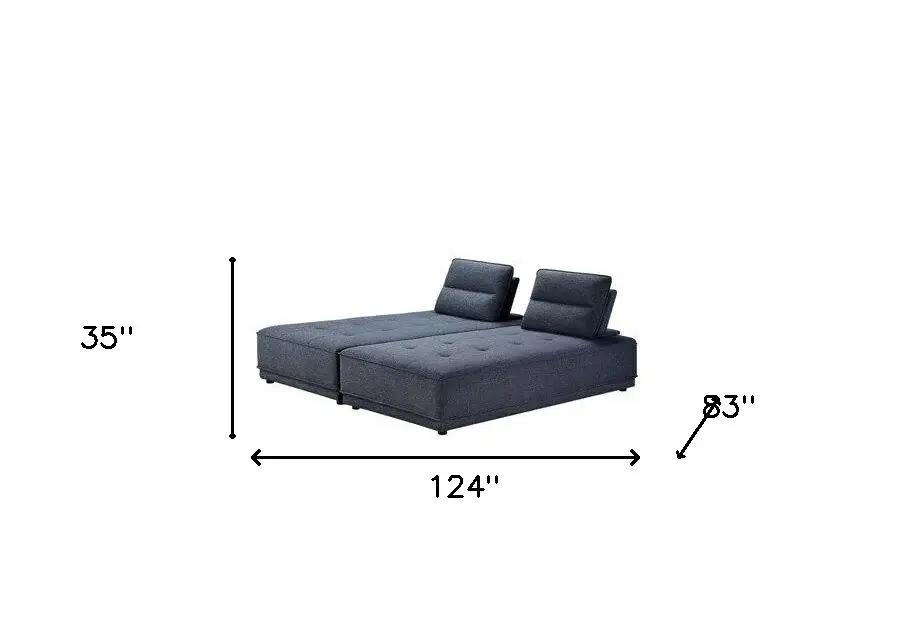 Blue 100% Polyester Stationary L Shaped Two Piece Sofa And Chaise - Image 9