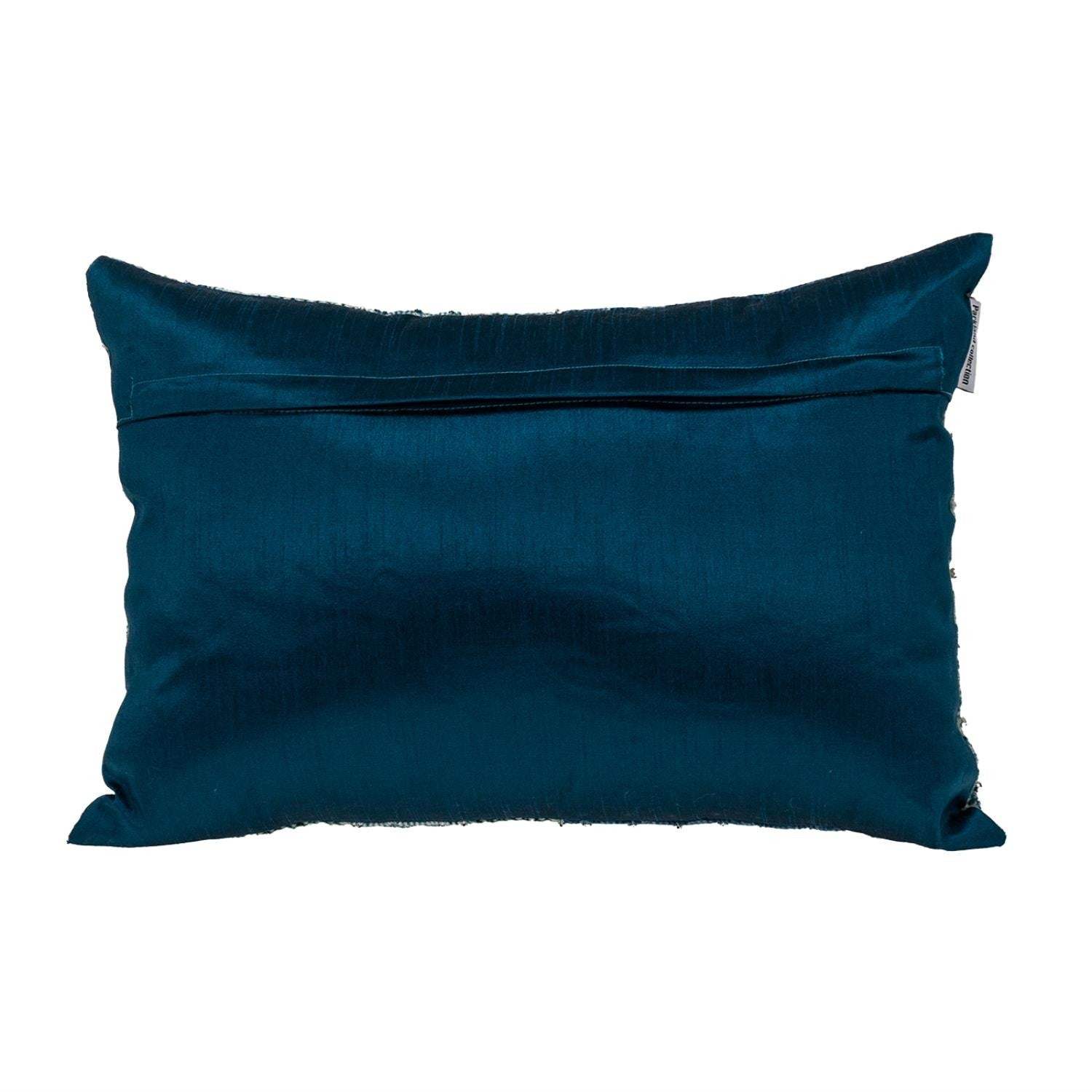 Blue and Aqua Beaded Embroidered Decorative Throw Pillow - Image 2