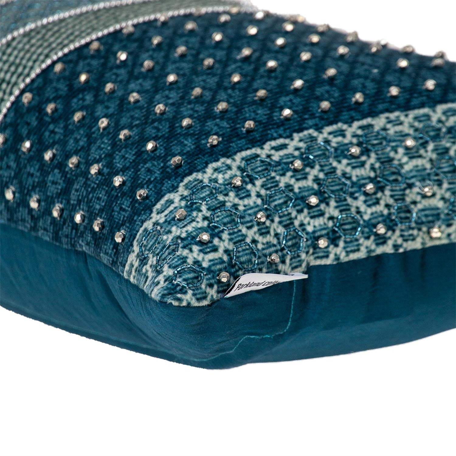Blue and Aqua Beaded Embroidered Decorative Throw Pillow - Image 4