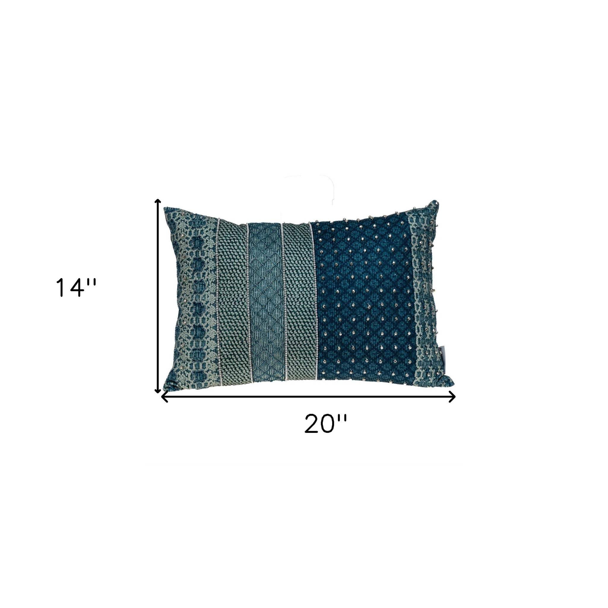 Blue and Aqua Beaded Embroidered Decorative Throw Pillow - Image 5