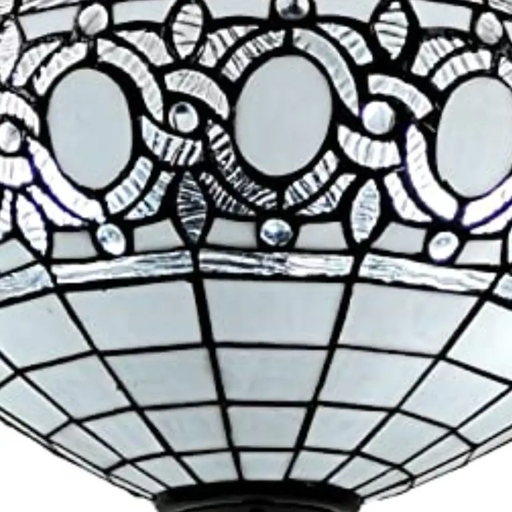 Blue and Black Tiffany Style Two Light Glass Dimmable Semi Flush Ceiling Light - Image 4