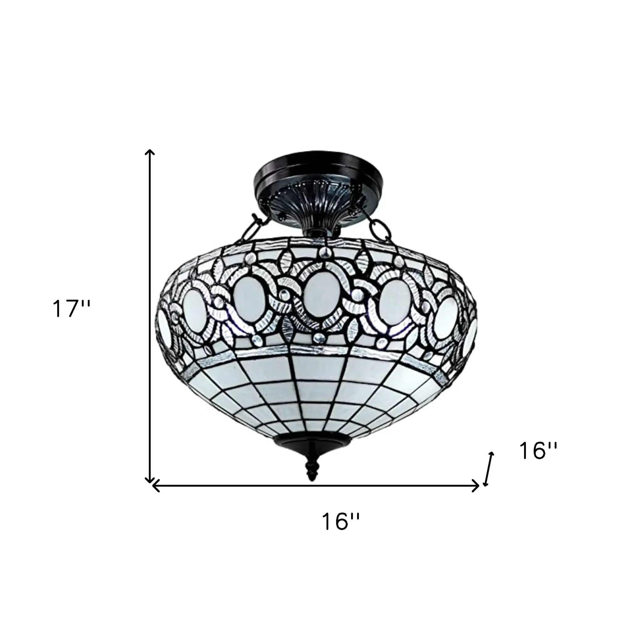 Blue and Black Tiffany Style Two Light Glass Dimmable Semi Flush Ceiling Light - Image 6