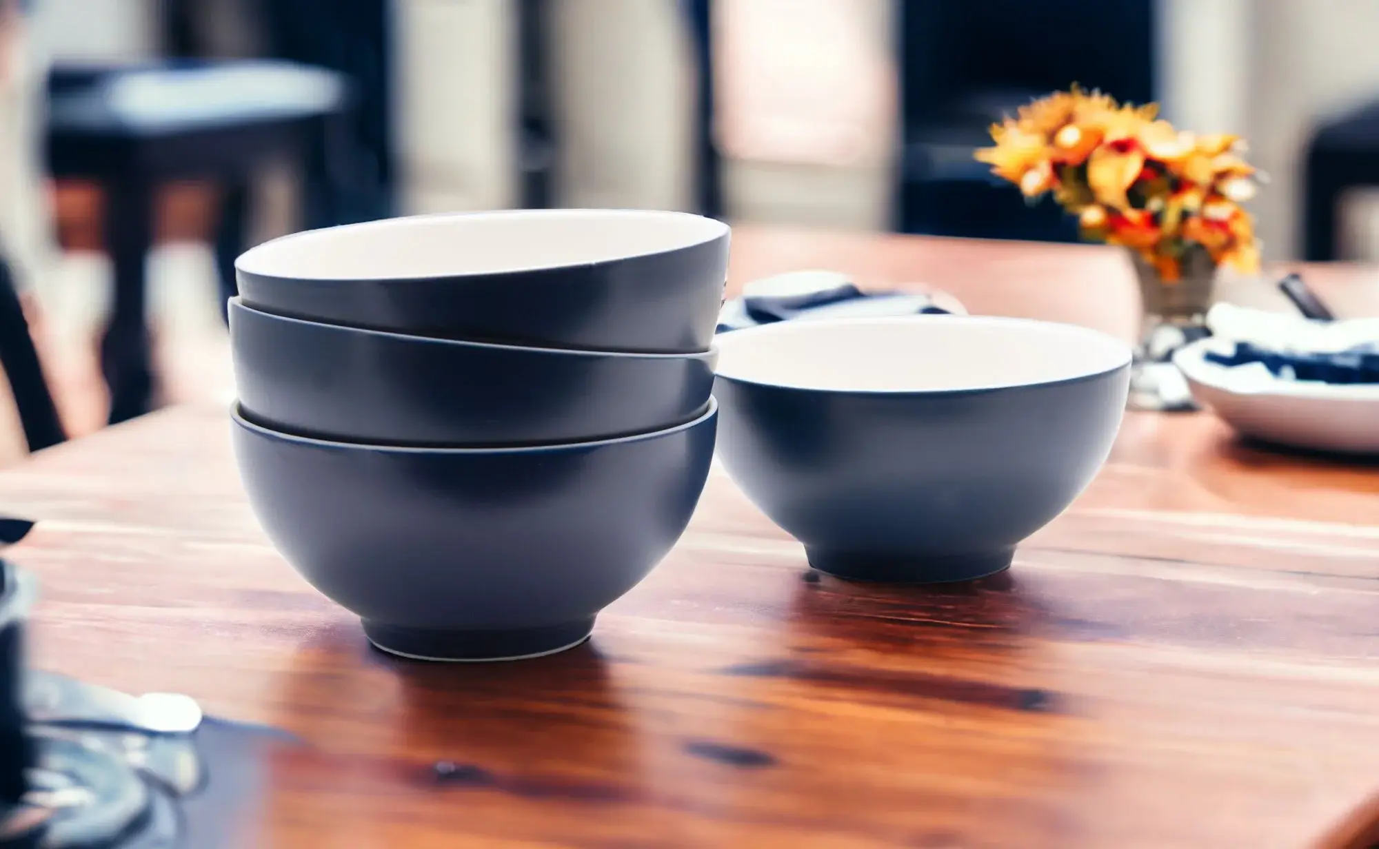 Blue and White Four Piece Porcelain Service For Four Bowl Set - Image 2