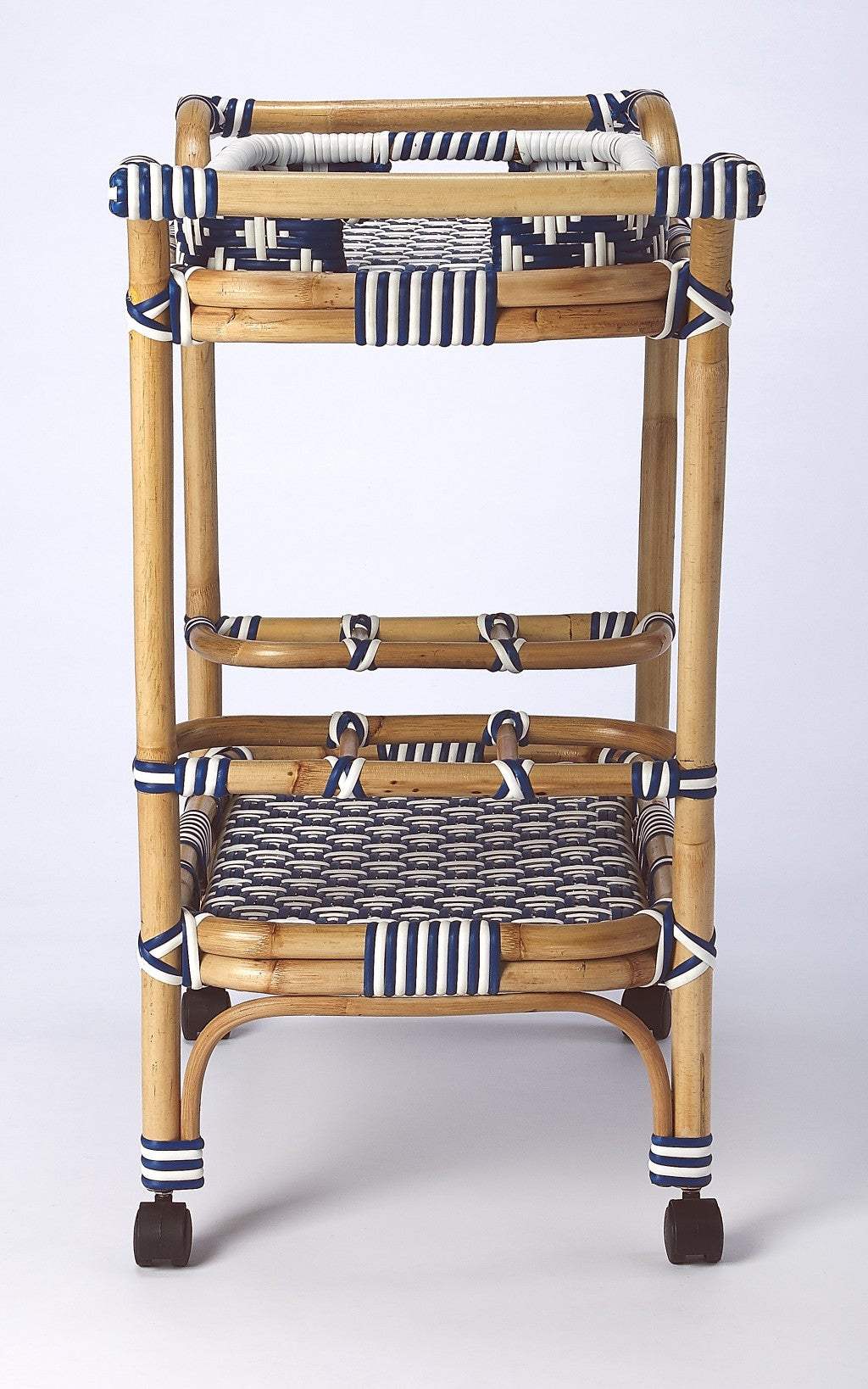 Blue And White Rattan Bar Cart - Image 3