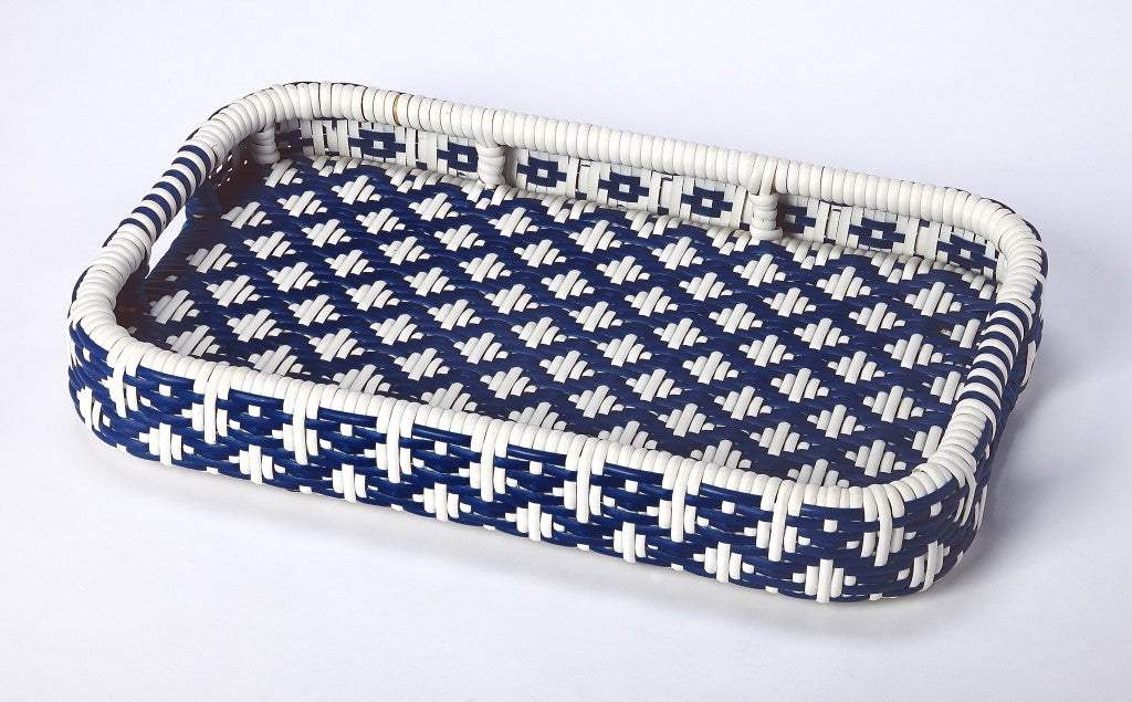Blue And White Rattan Bar Cart - Image 4