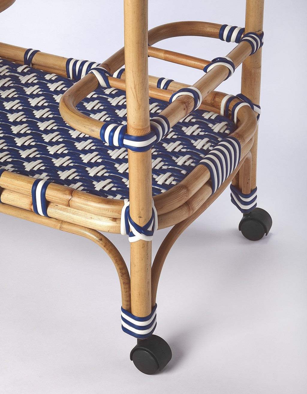 Blue And White Rattan Bar Cart - Image 5