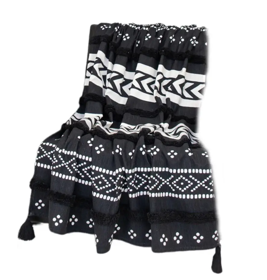 Blue and White Woven Cotton Striped Throw Blanket - Image 4