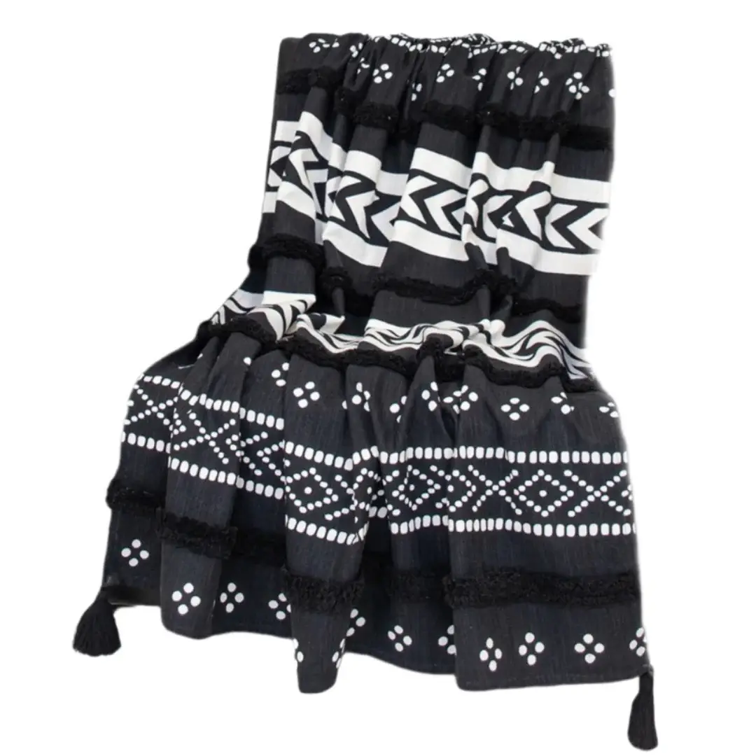 Blue and White Woven Cotton Striped Throw Blanket - Image 5