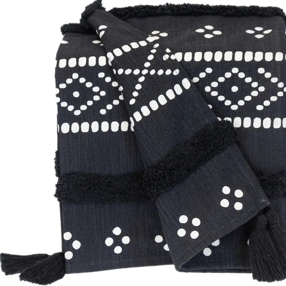 Blue and White Woven Cotton Striped Throw Blanket - Image 8