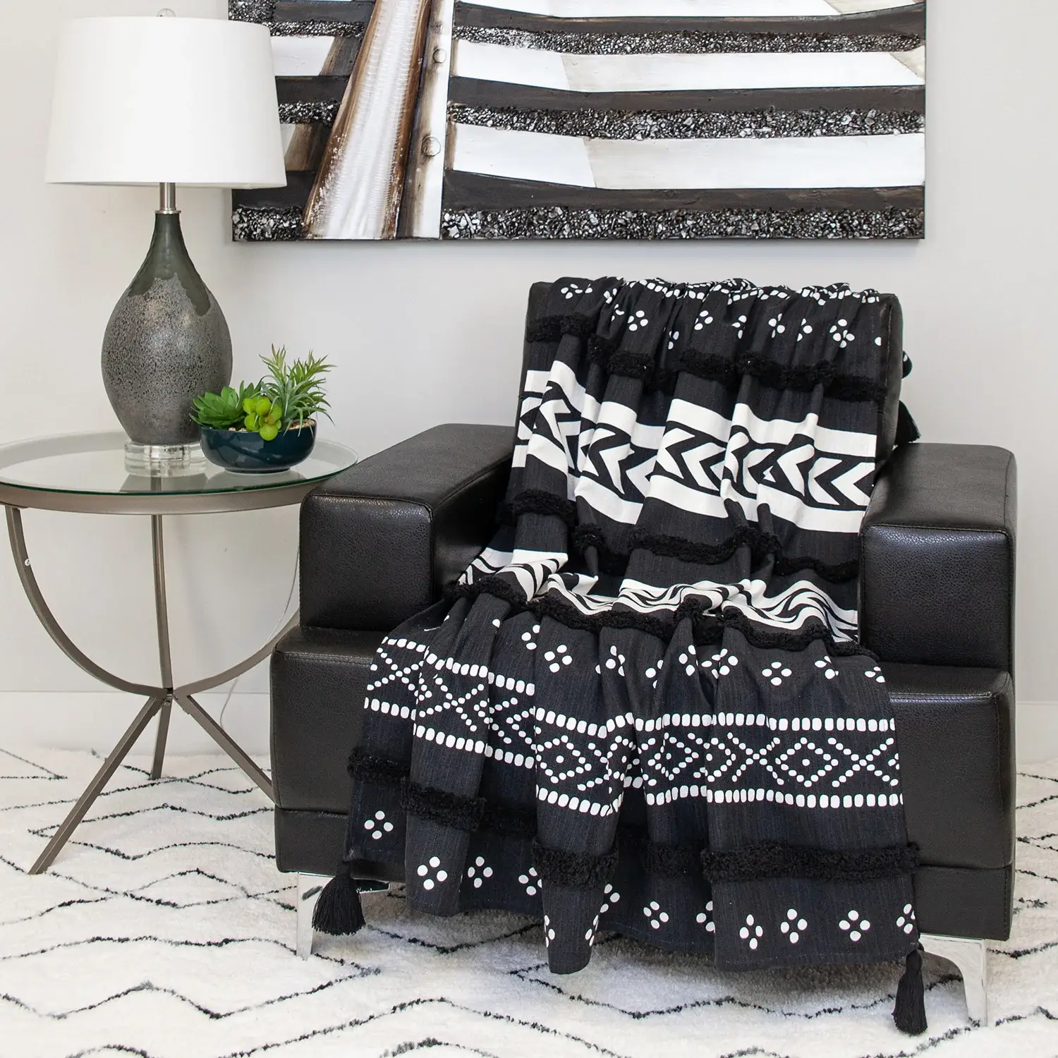 Blue and White Woven Cotton Striped Throw Blanket - Image 9