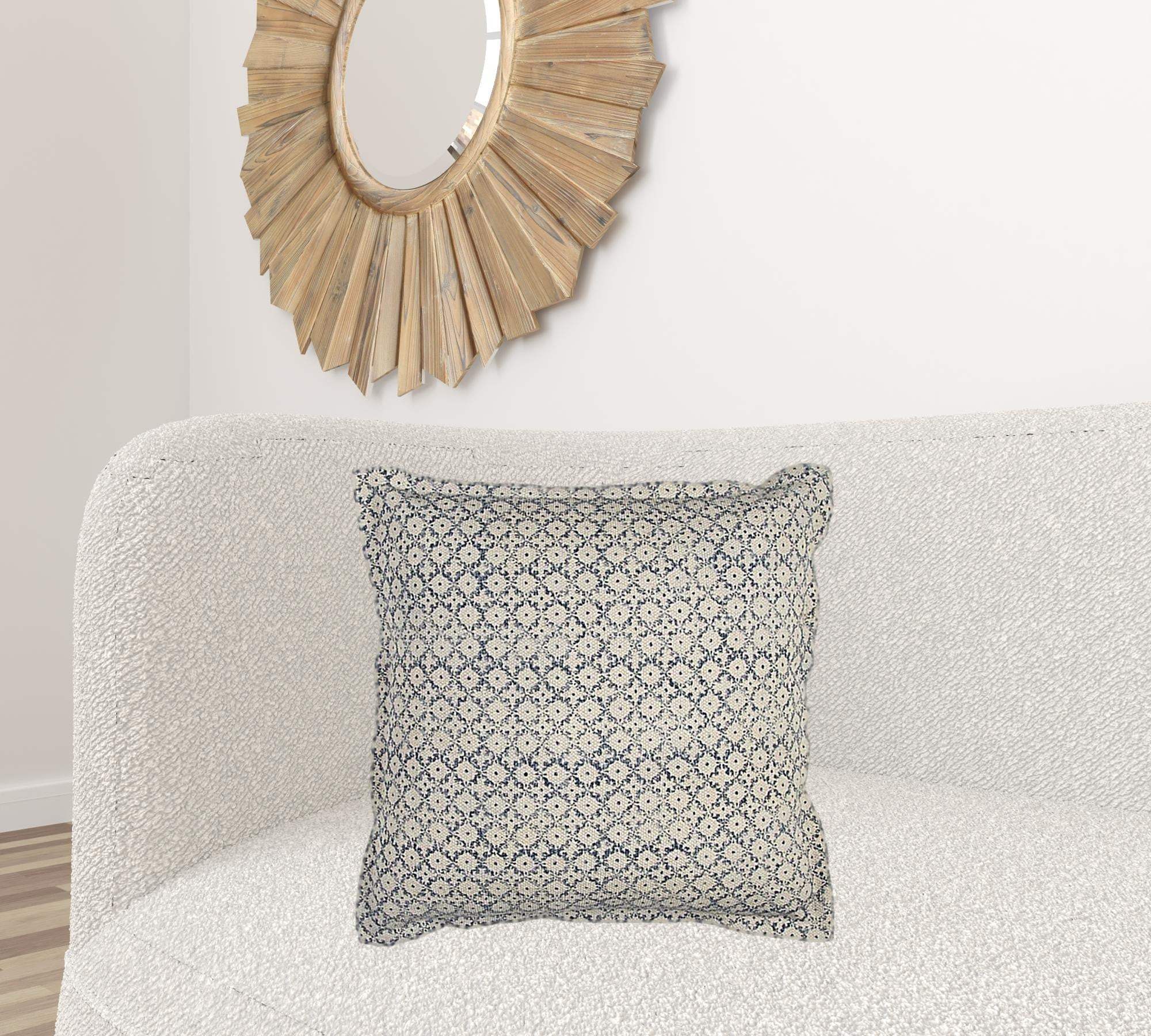 Blue Beige Distressed Block Throw Pillow - Image 2