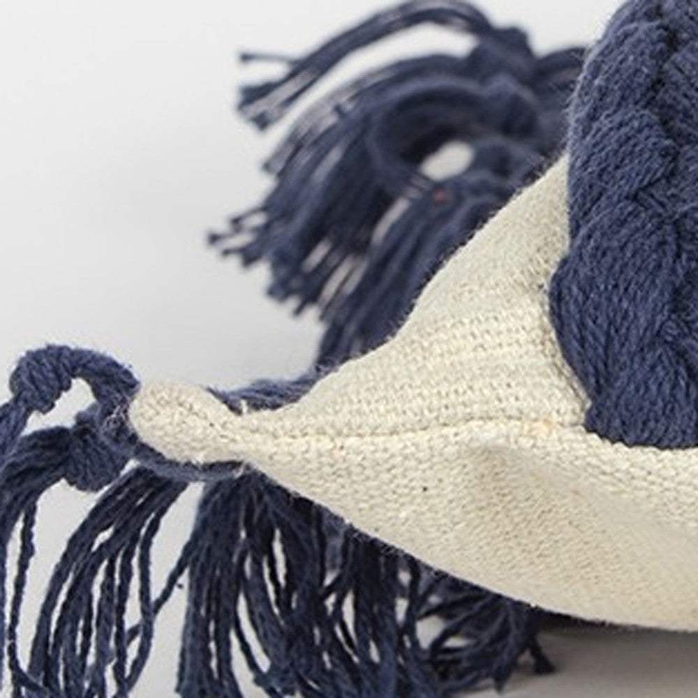 Blue Braided Stripe Macrame Fringe Lumbar Pillow - Image 2