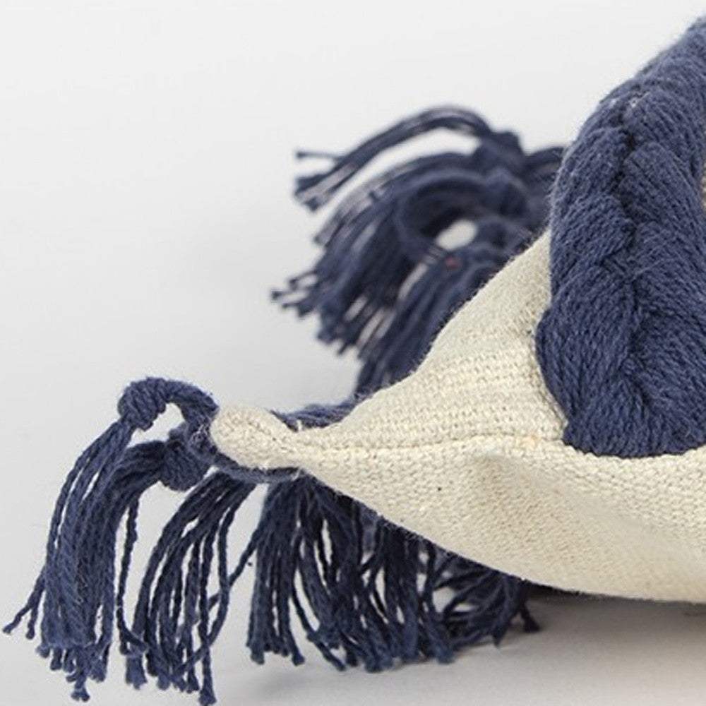 Blue Braided Stripe Macrame Fringe Lumbar Pillow - Image 3